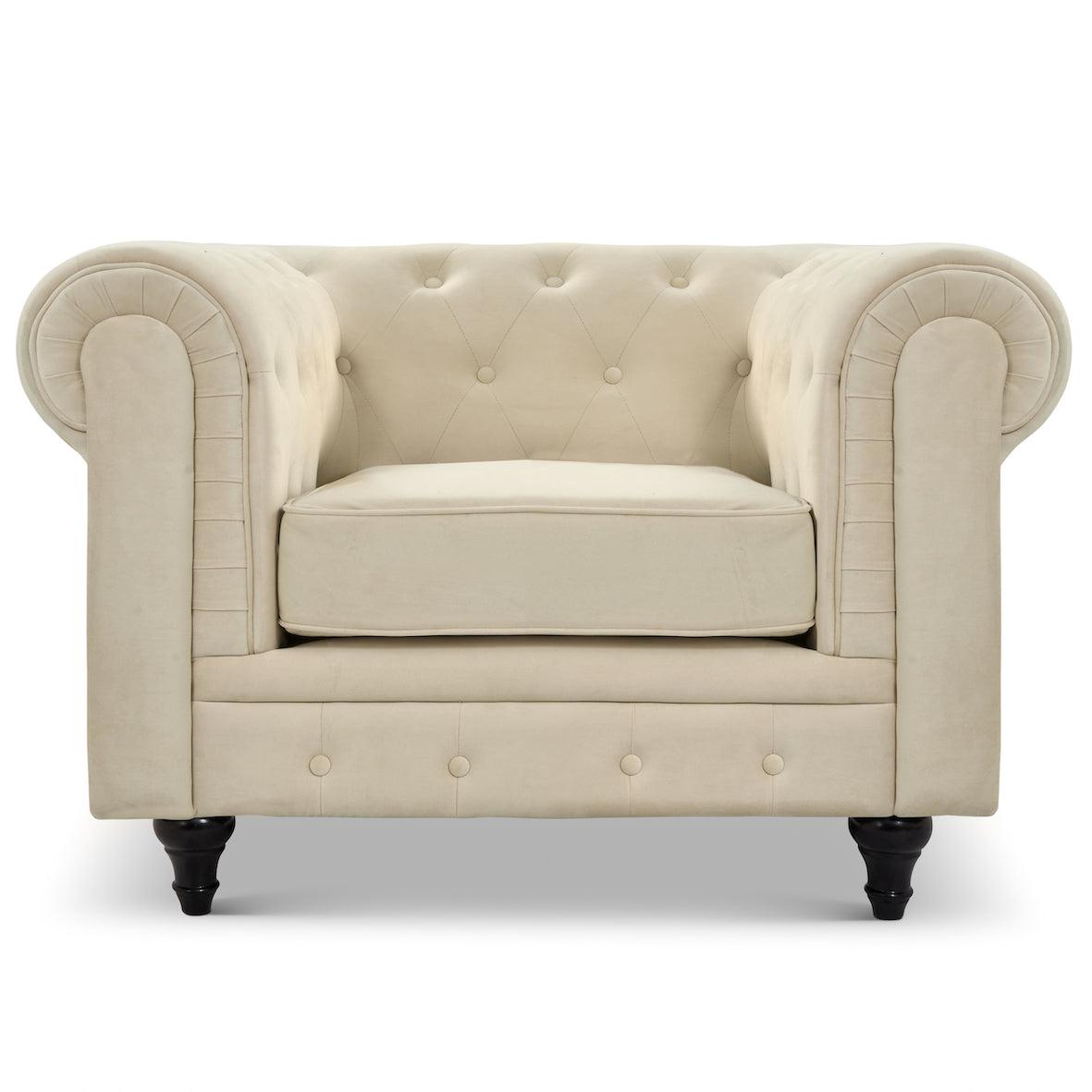 Velvet Chesterfield Sofa Suite - Cream-Bargainia.com