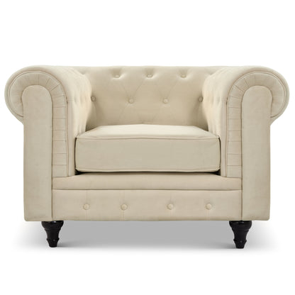 Velvet Chesterfield Sofa Suite - Cream