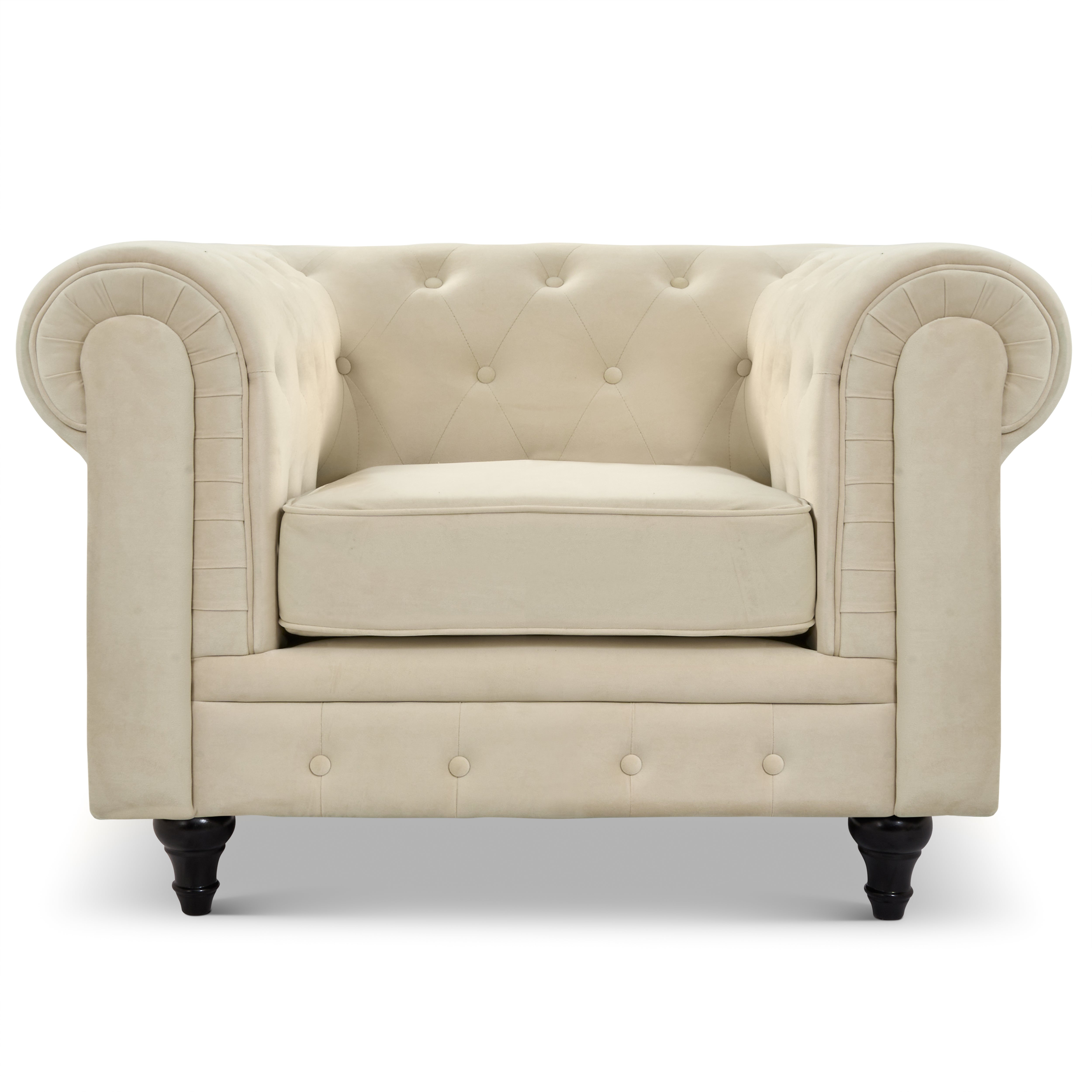 Velvet Chesterfield Sofa Suite - Cream