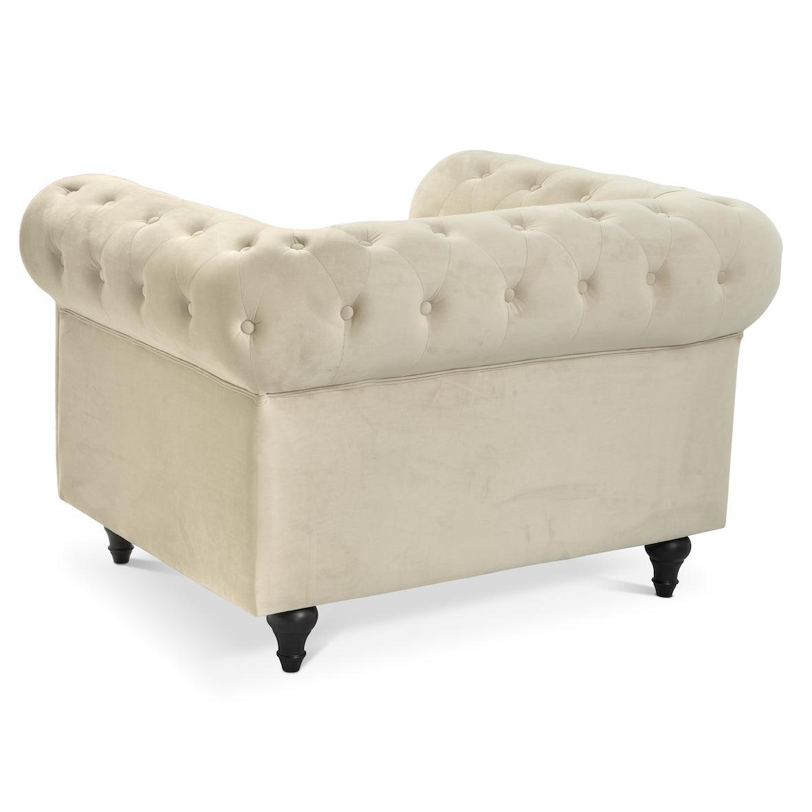 Velvet Chesterfield Sofa Suite - Cream-Bargainia.com