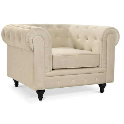 Velvet Chesterfield Sofa Suite - Cream-Bargainia.com