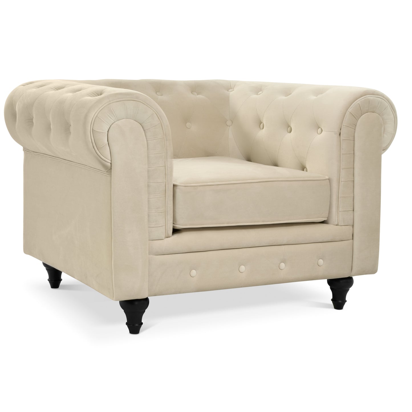 Velvet Chesterfield Sofa Suite - Cream