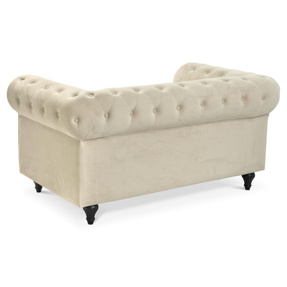 Velvet Chesterfield Sofa Suite - Cream-Bargainia.com