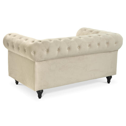 Velvet Chesterfield Sofa Suite - Cream-Bargainia.com