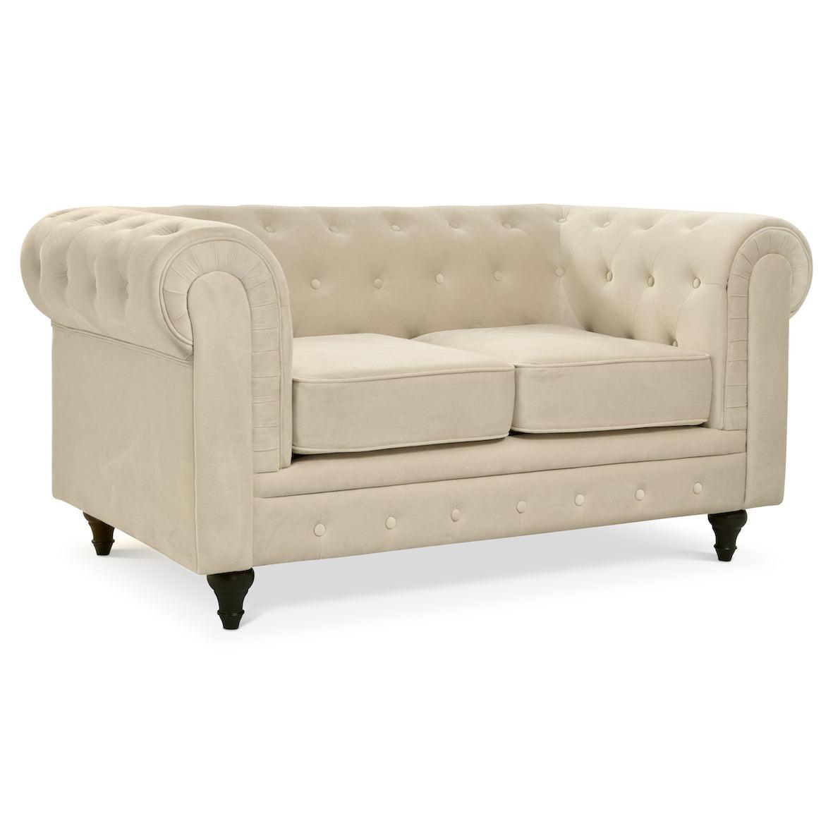 Velvet Chesterfield Sofa Suite - Cream-Bargainia.com