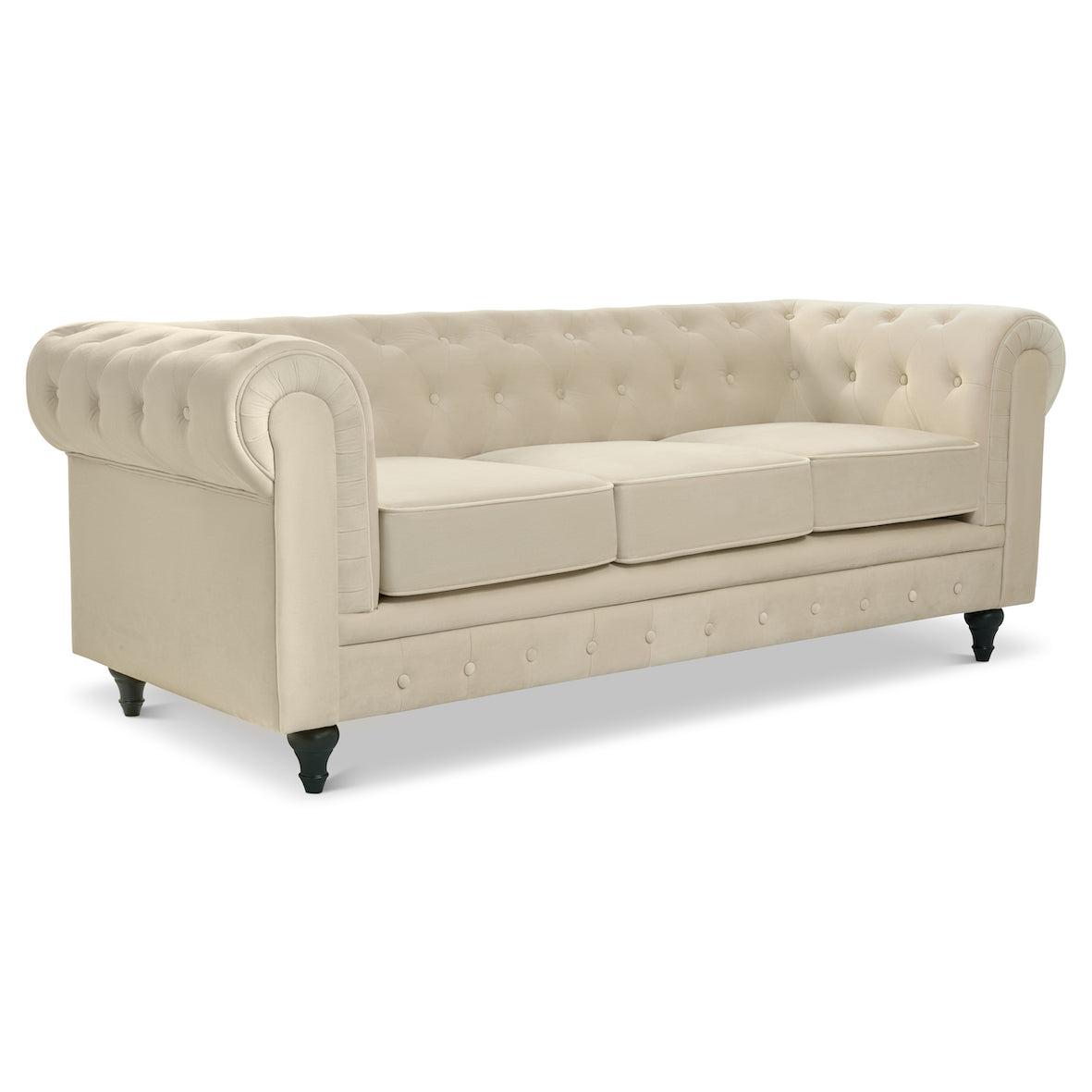 Velvet Chesterfield Sofa Suite - Cream-Bargainia.com