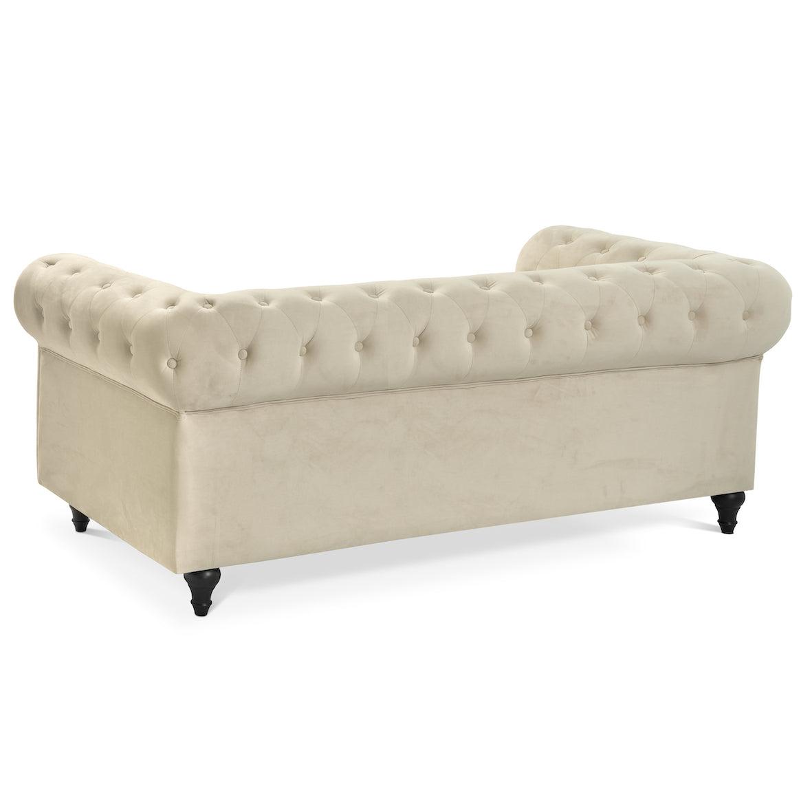 Velvet Chesterfield Sofa Suite - Cream-Bargainia.com