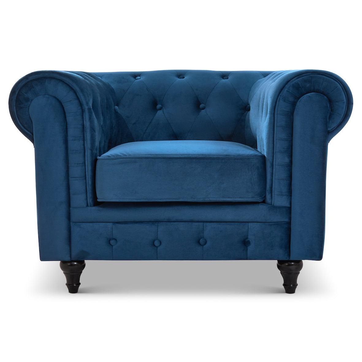 Velvet Chesterfield Sofa Suite - Navy Blue-Bargainia.com