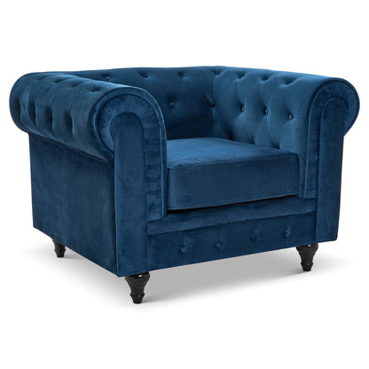 Velvet Chesterfield Sofa Suite - Navy Blue-Bargainia.com