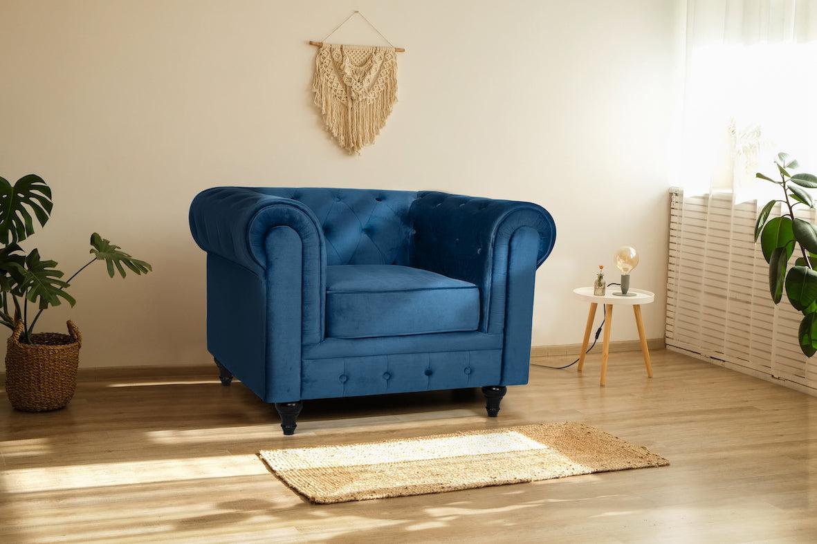 Velvet Chesterfield Sofa Suite - Navy Blue-Bargainia.com