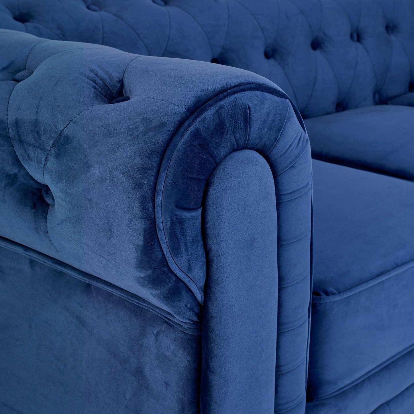 Velvet Chesterfield Sofa Suite - Blue-Bargainia.com