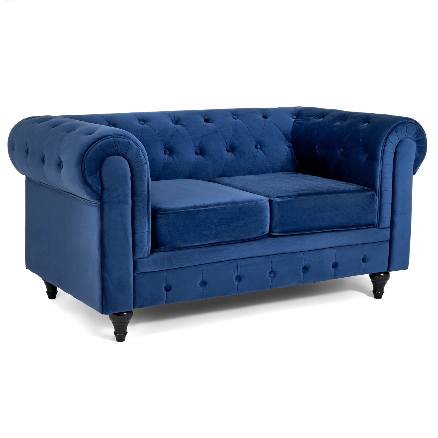 Velvet Chesterfield Sofa Suite - Blue-Bargainia.com