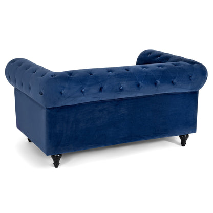 Velvet Chesterfield Sofa Suite - Blue-Bargainia.com