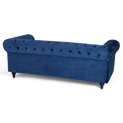 Velvet Chesterfield Sofa Suite - Blue-Bargainia.com