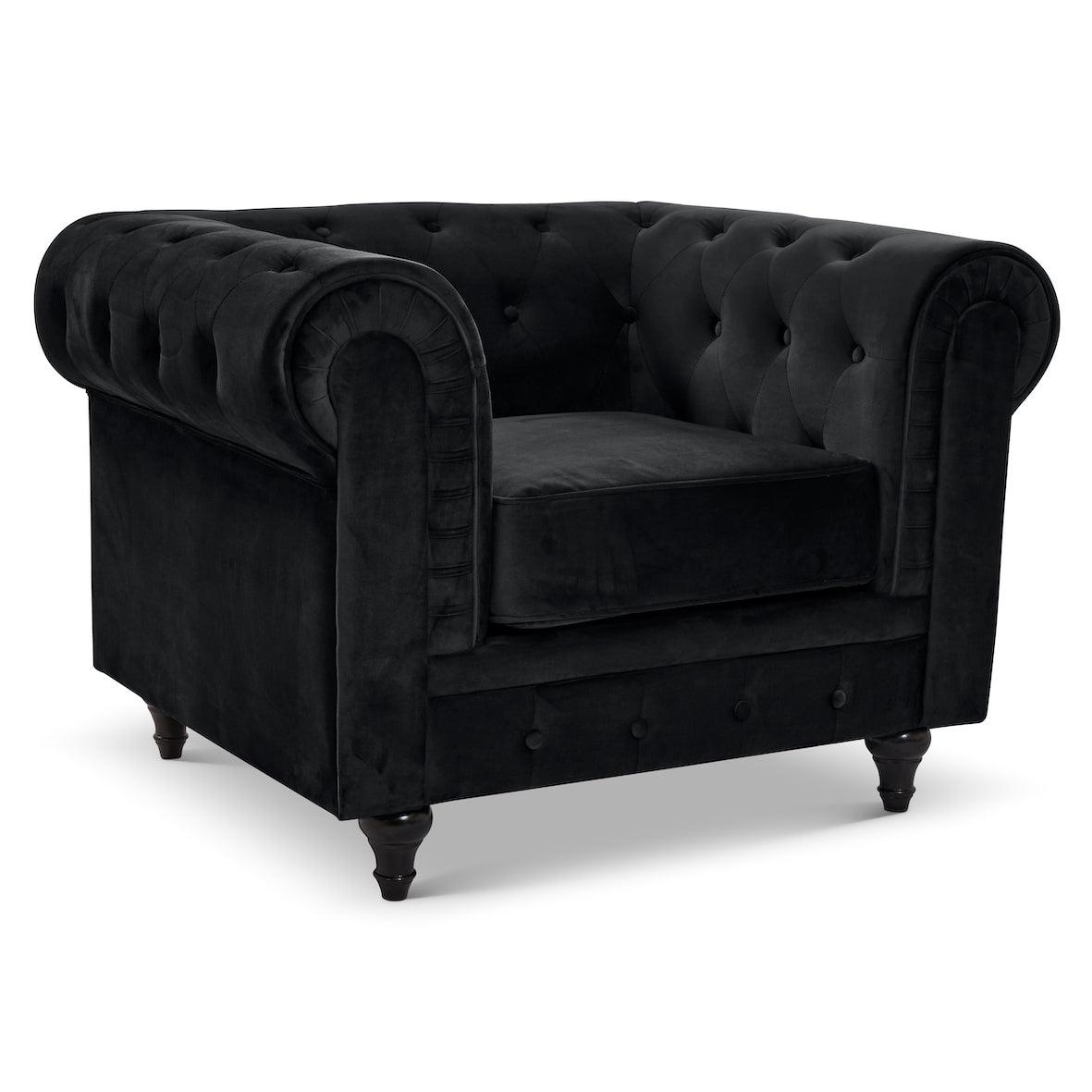 Velvet Chesterfield Sofa Suite - Black-Bargainia.com