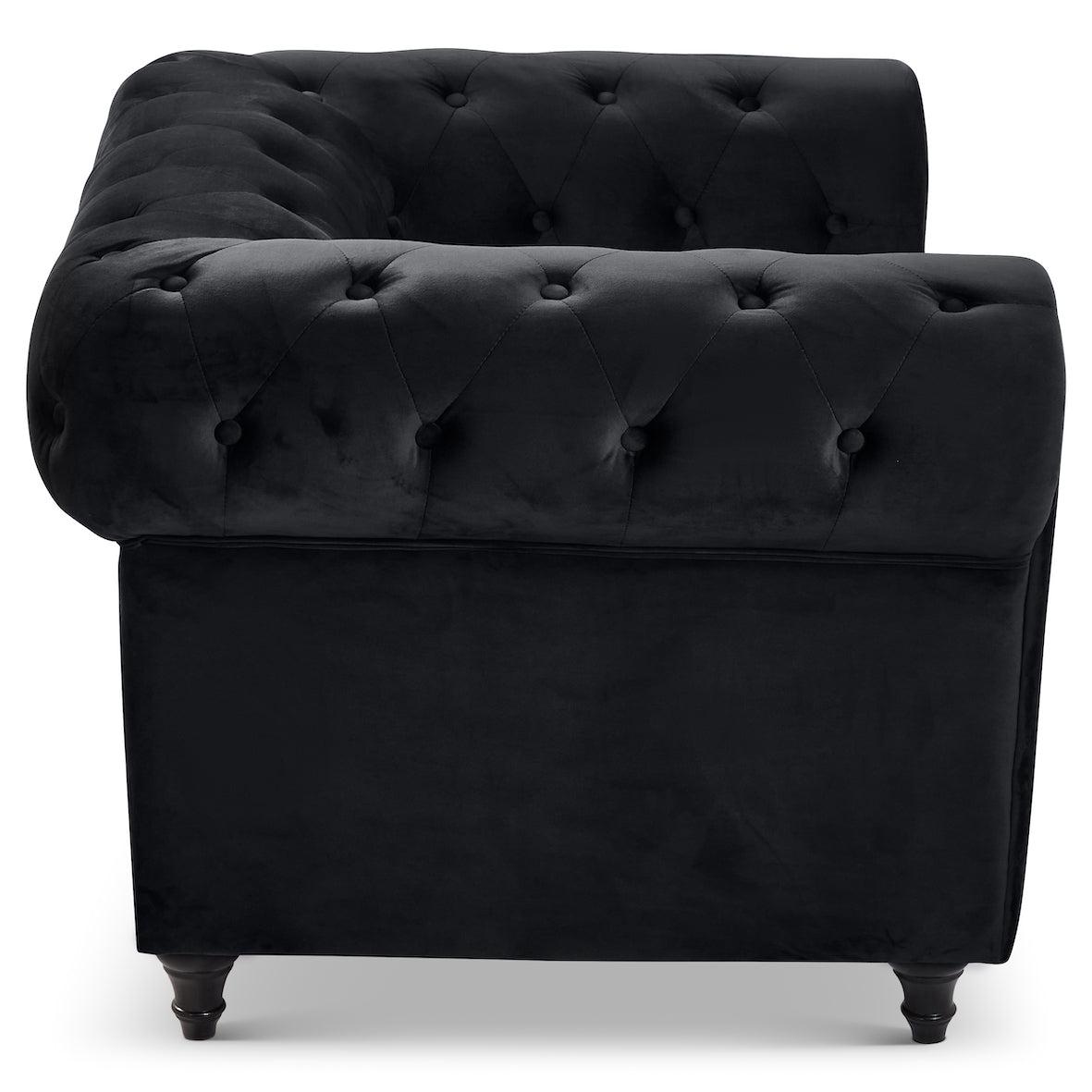 Velvet Chesterfield Sofa Suite - Black-Bargainia.com