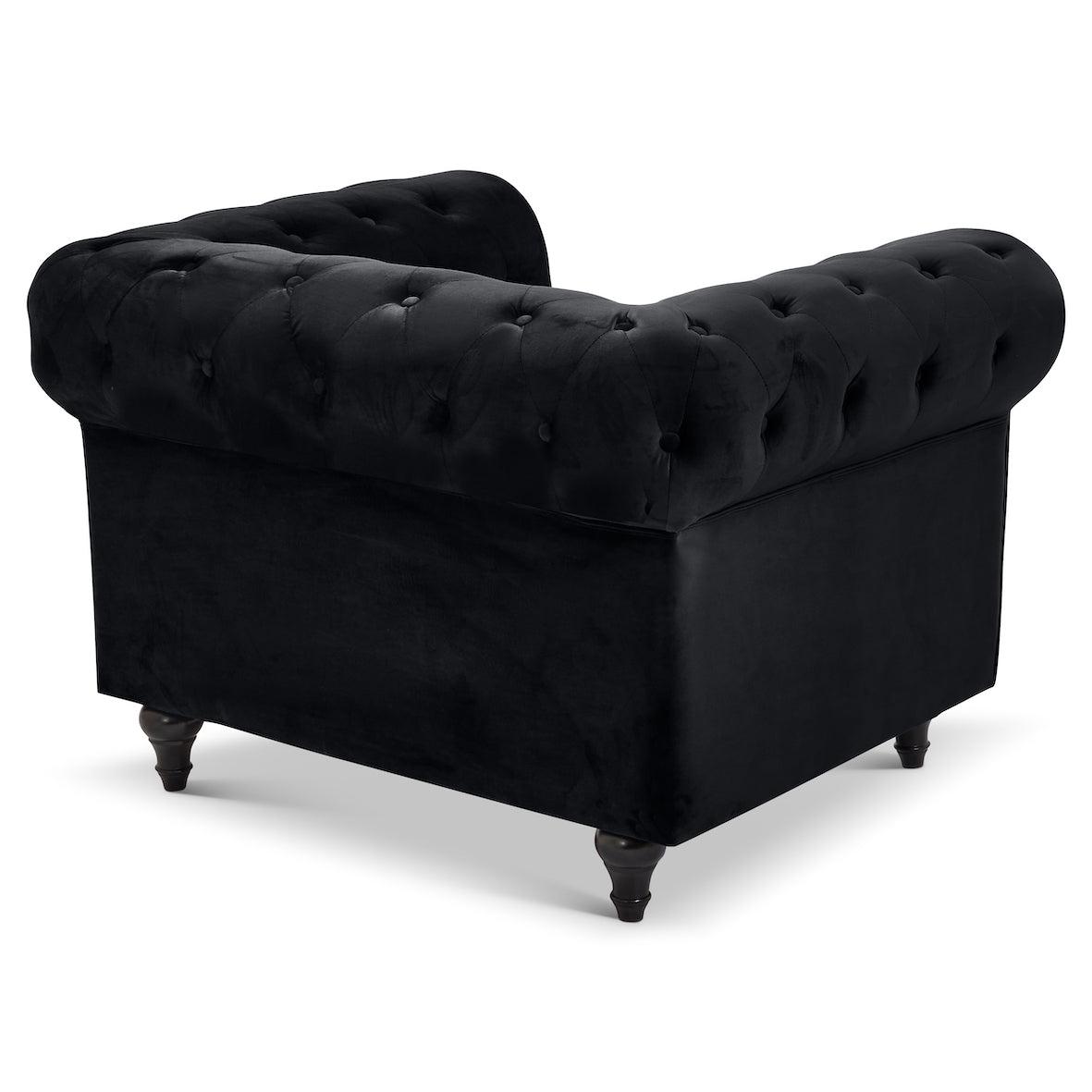 Velvet Chesterfield Sofa Suite - Black-Bargainia.com