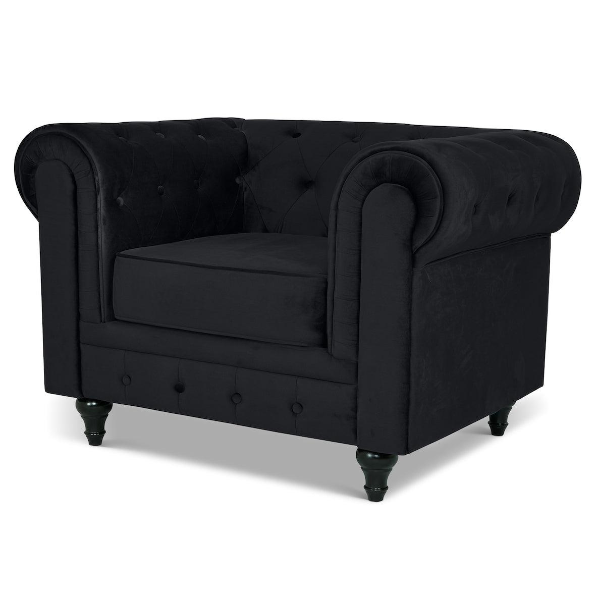 Velvet Chesterfield Sofa Suite - Black-Bargainia.com