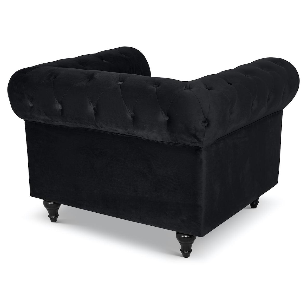 Velvet Chesterfield Sofa Suite - Black-Bargainia.com