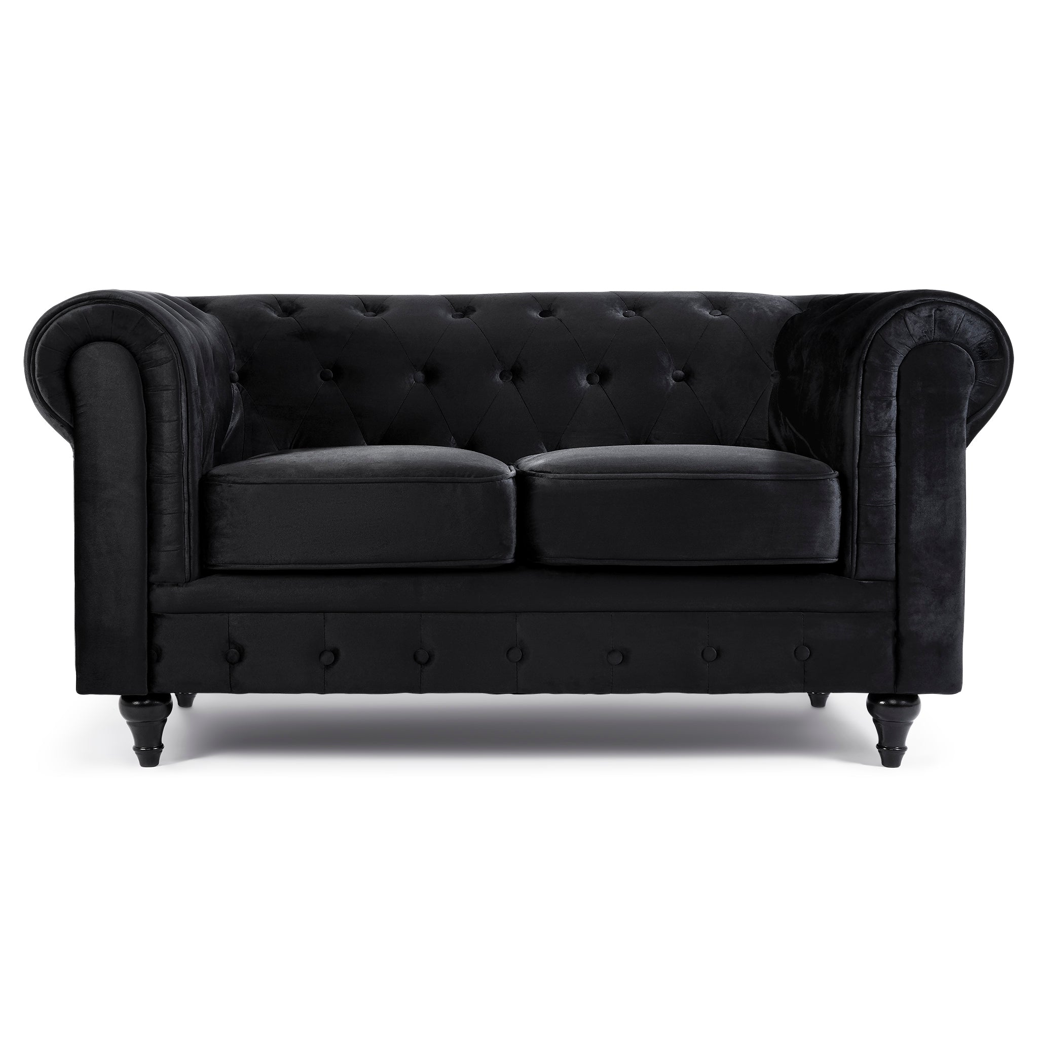 Velvet Chesterfield Sofa Suite - Black-Bargainia.com