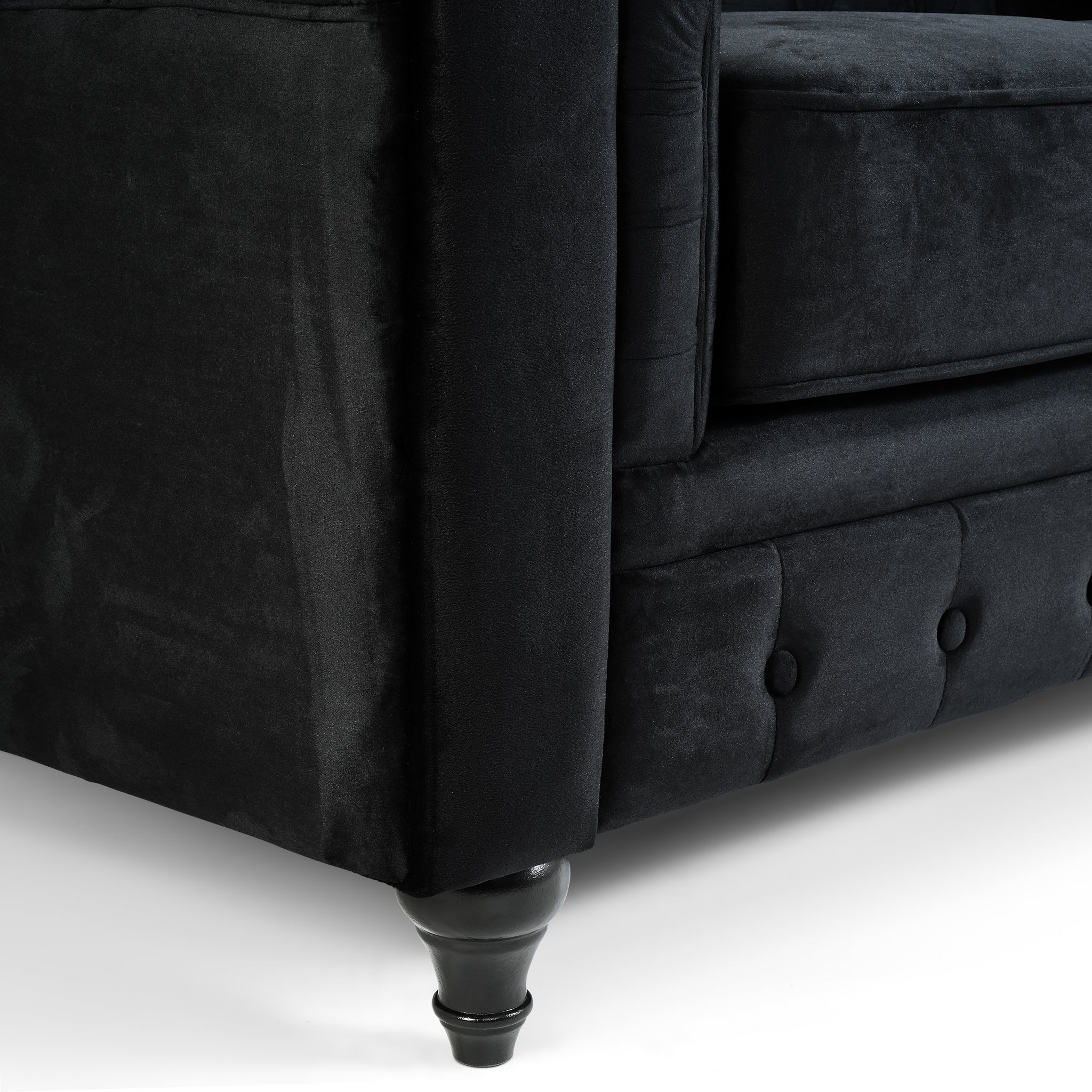 Velvet Chesterfield Sofa Suite - Black-Bargainia.com