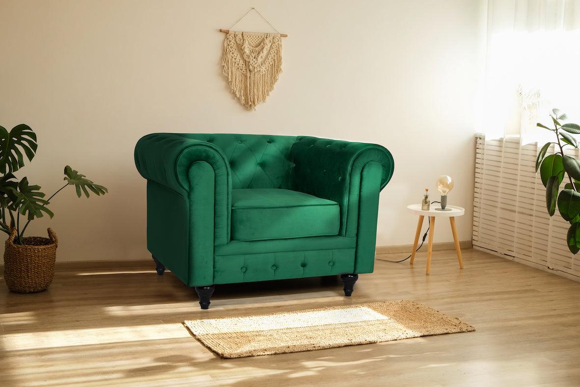 Velvet Chesterfield Sofa Suite - Jade Green-Bargainia.com