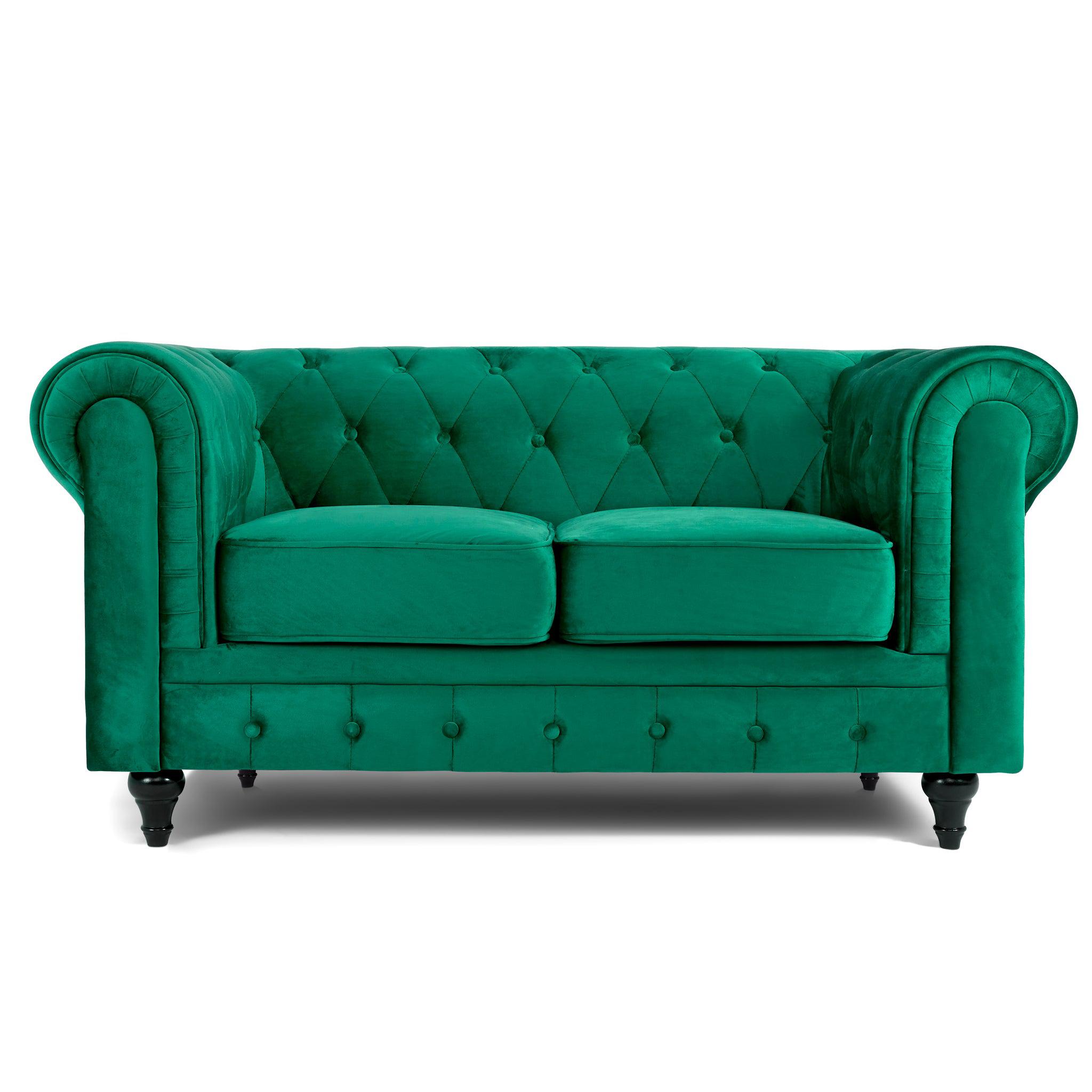 Velvet Chesterfield Sofa Suite - Green-Bargainia.com