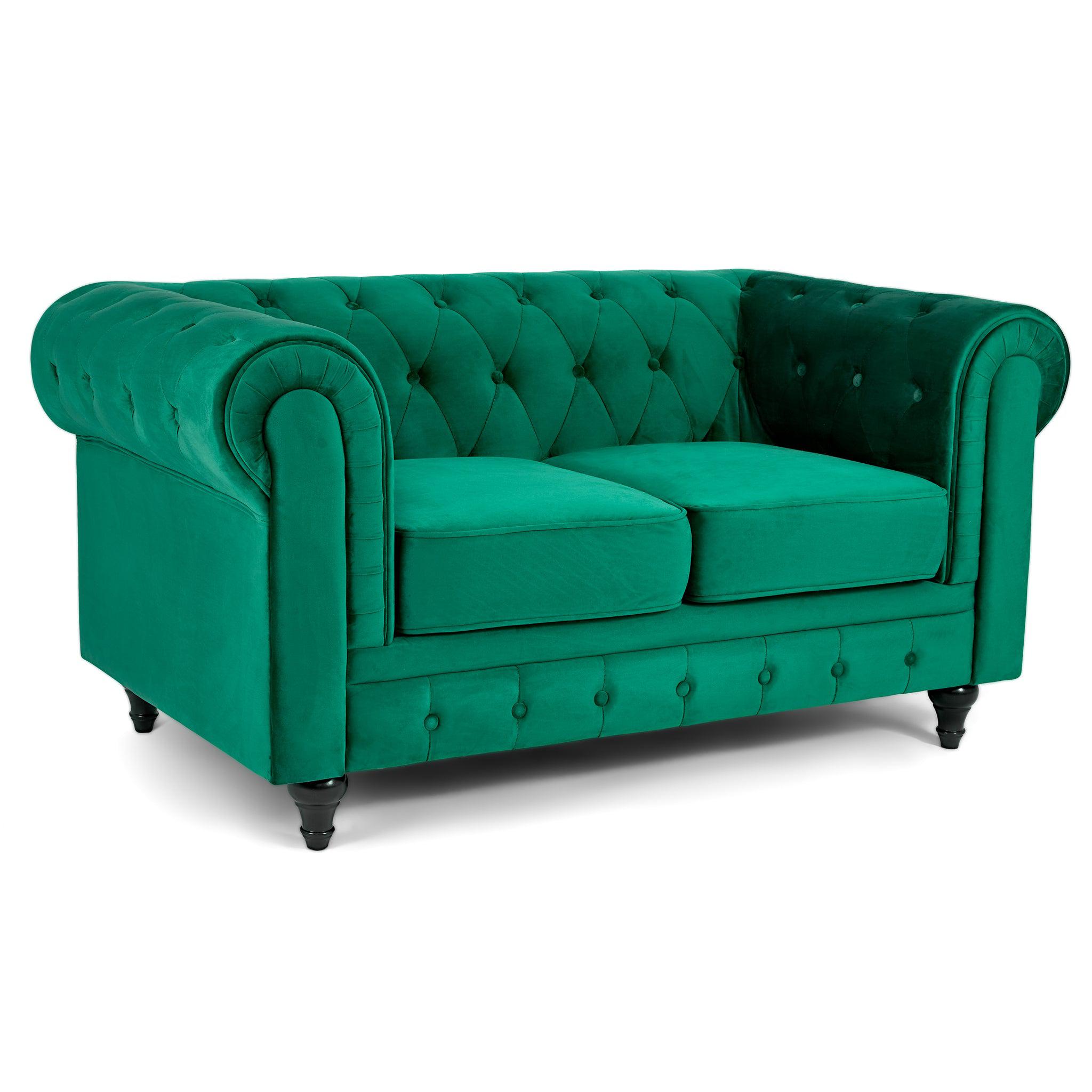 Velvet Chesterfield Sofa Suite - Green-Bargainia.com