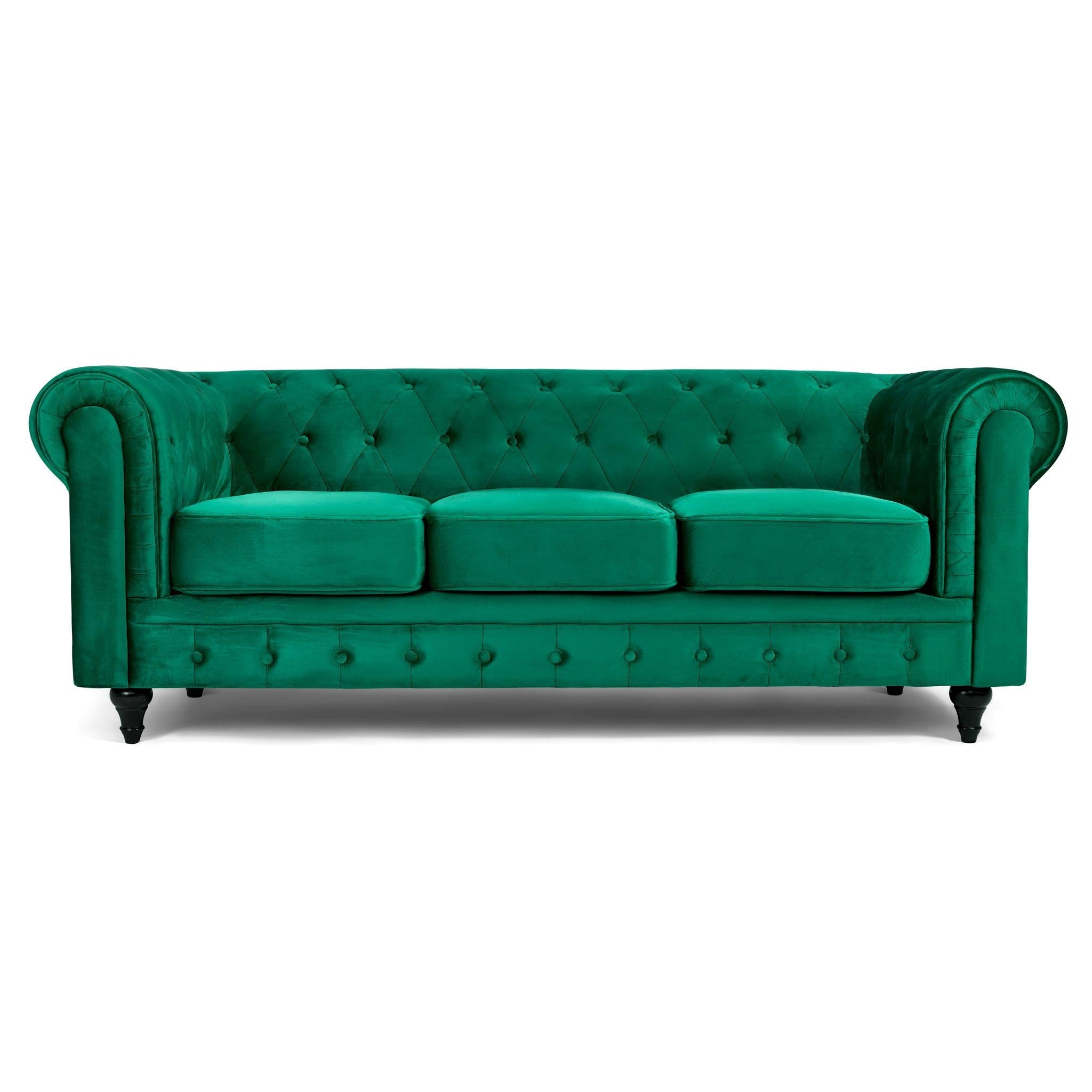 Velvet Chesterfield Sofa Suite - Green-Bargainia.com