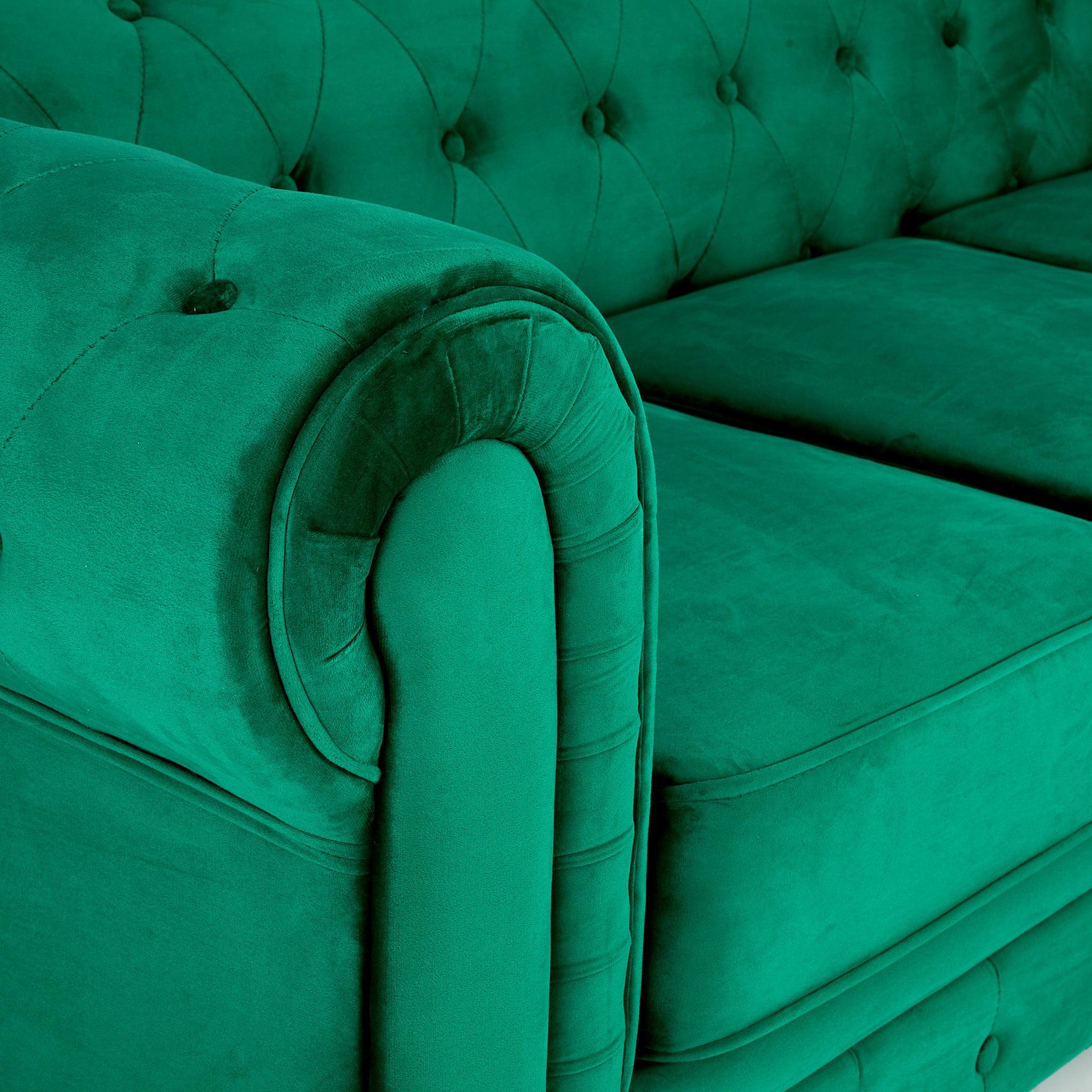 Velvet Chesterfield Sofa Suite - Green-Bargainia.com