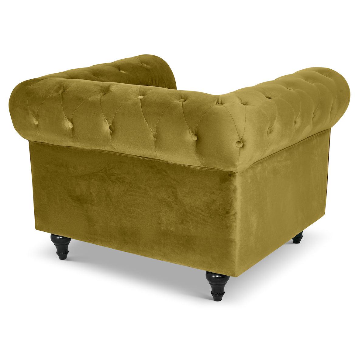 Velvet Chesterfield Sofa Suite - Olive Green-Bargainia.com