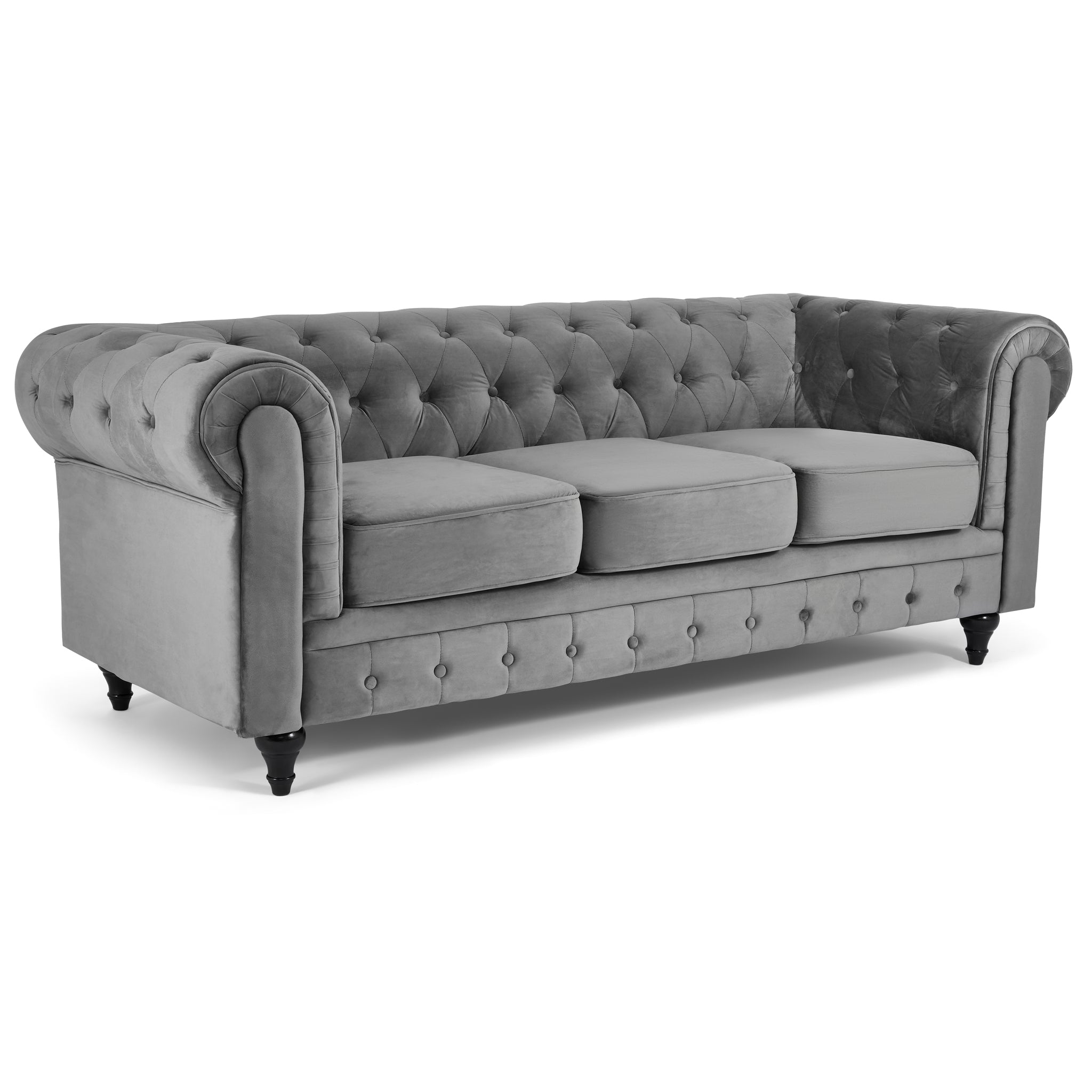 Velvet Chesterfield Sofa Suite - Grey-Bargainia.com