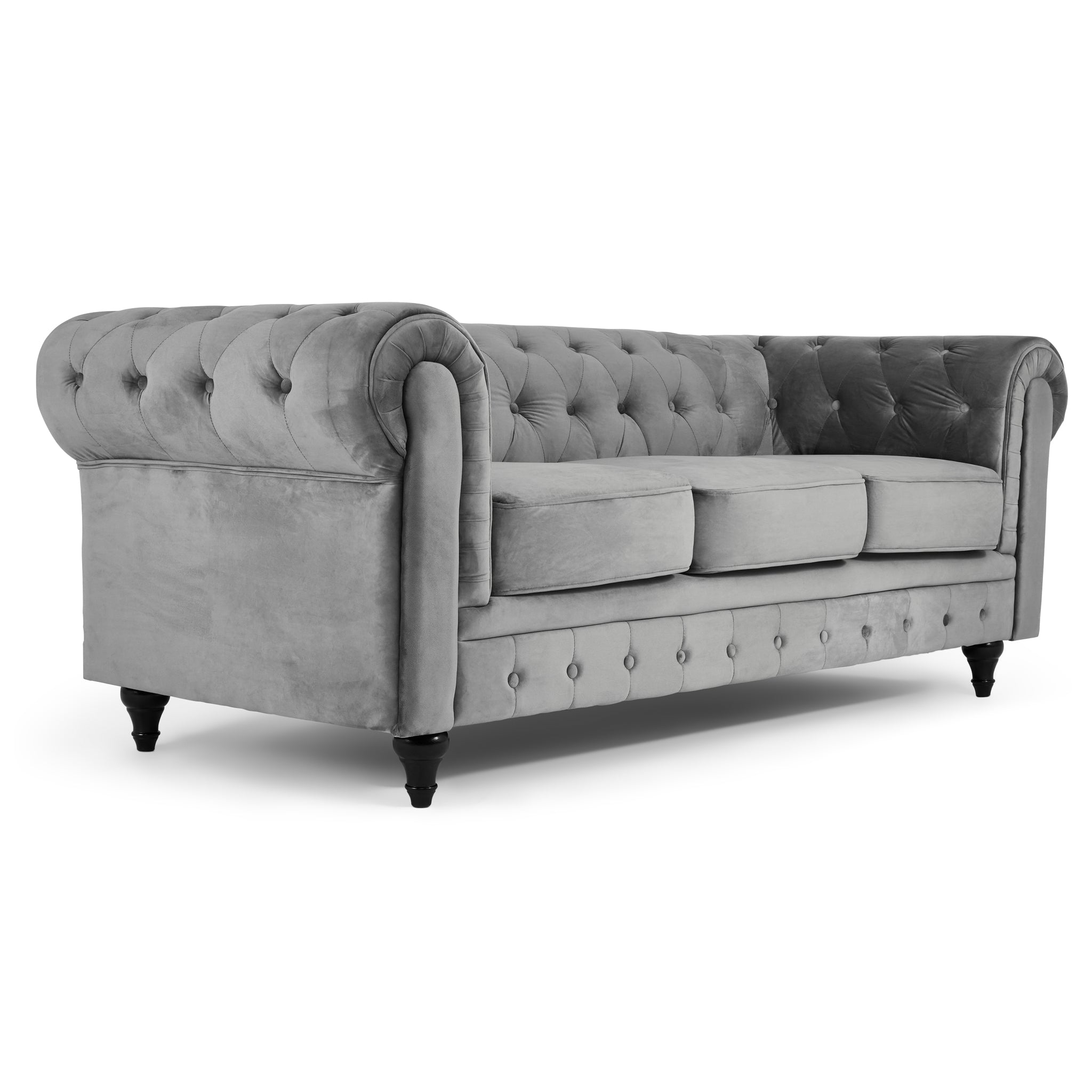 Velvet Chesterfield Sofa Suite - Grey-Bargainia.com