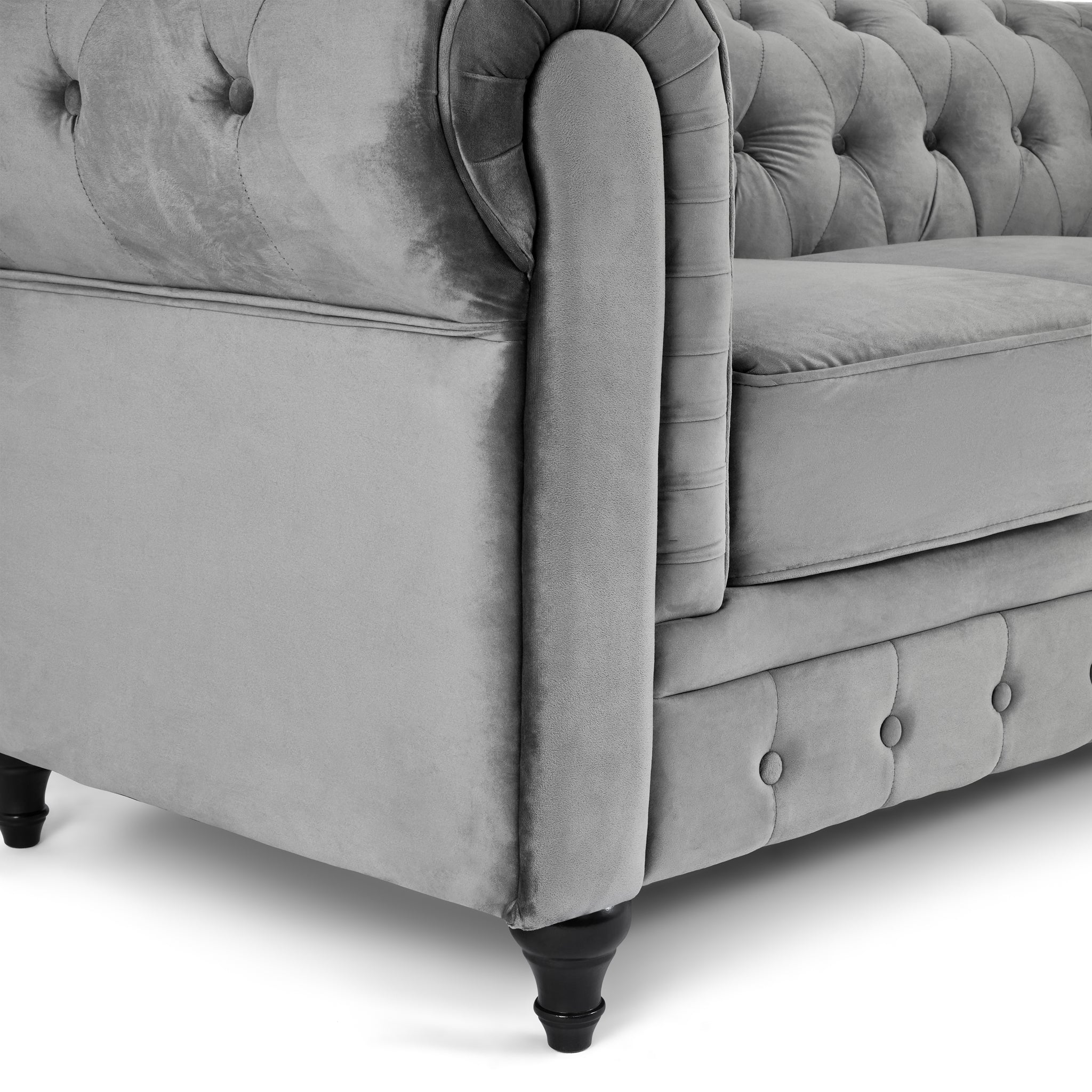 Velvet Chesterfield Sofa Suite - Grey-Bargainia.com