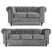 Velvet Chesterfield Sofa Suite - Grey-Bargainia.com