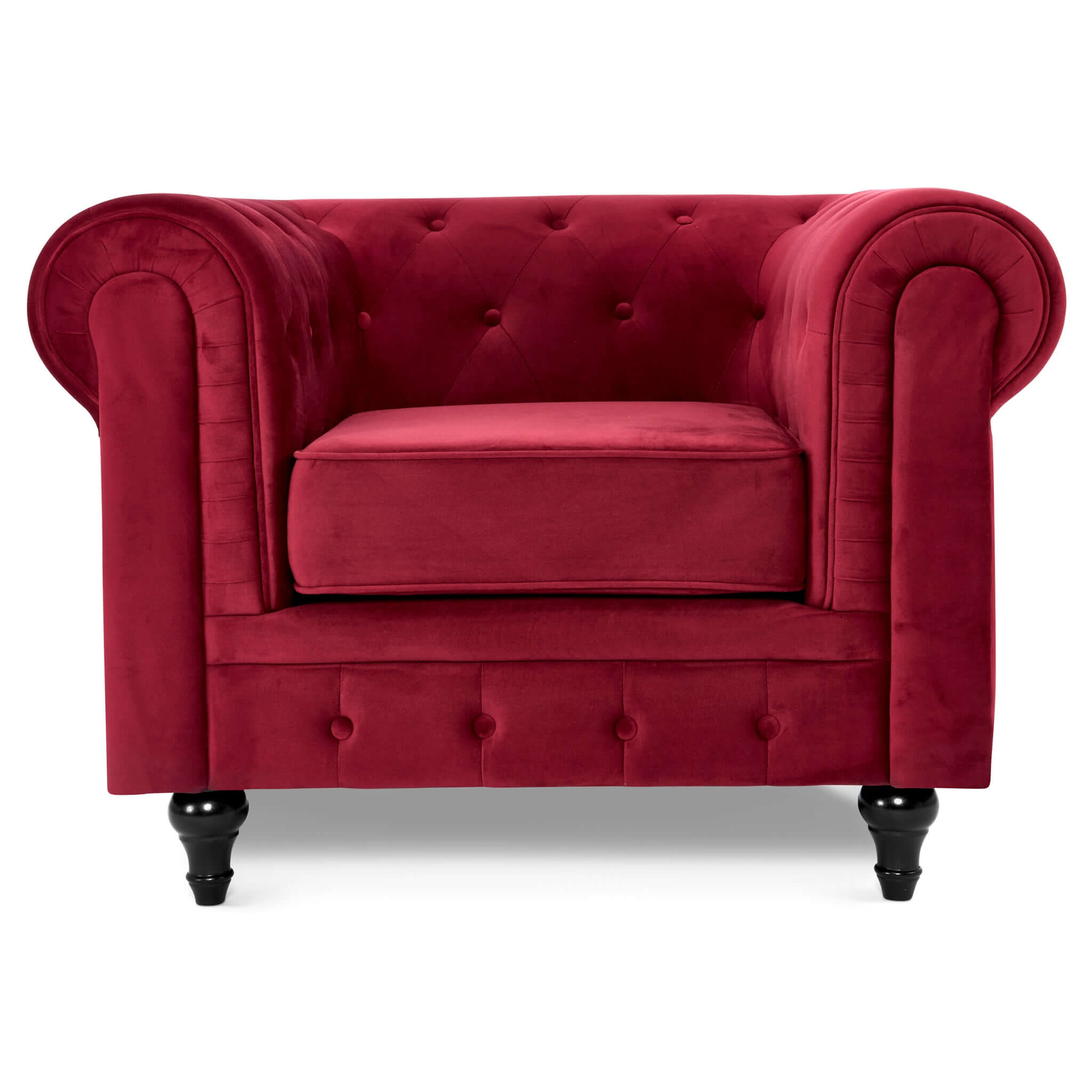 Velvet Chesterfield Sofa Suite - Wine Red-Bargainia.com