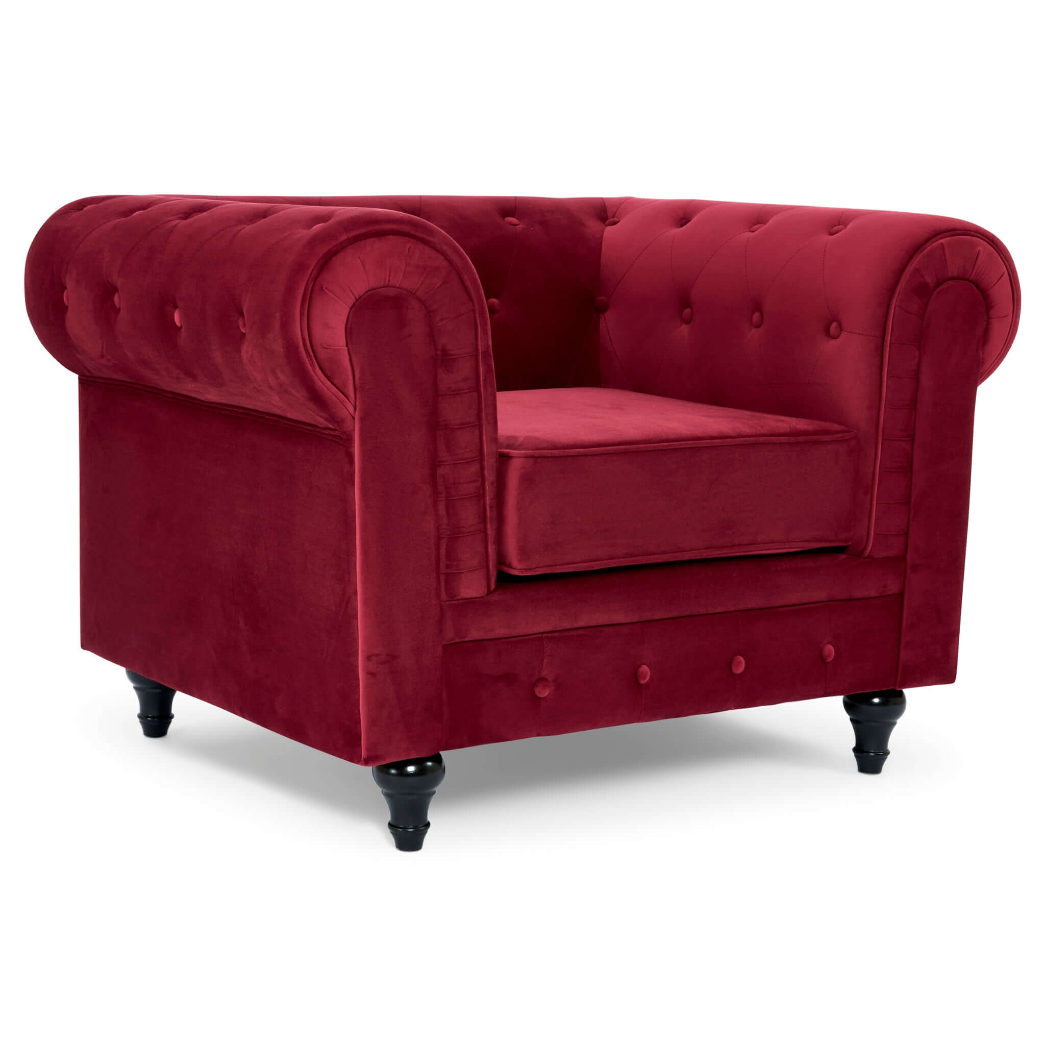 Velvet Chesterfield Sofa Suite - Wine Red-Bargainia.com