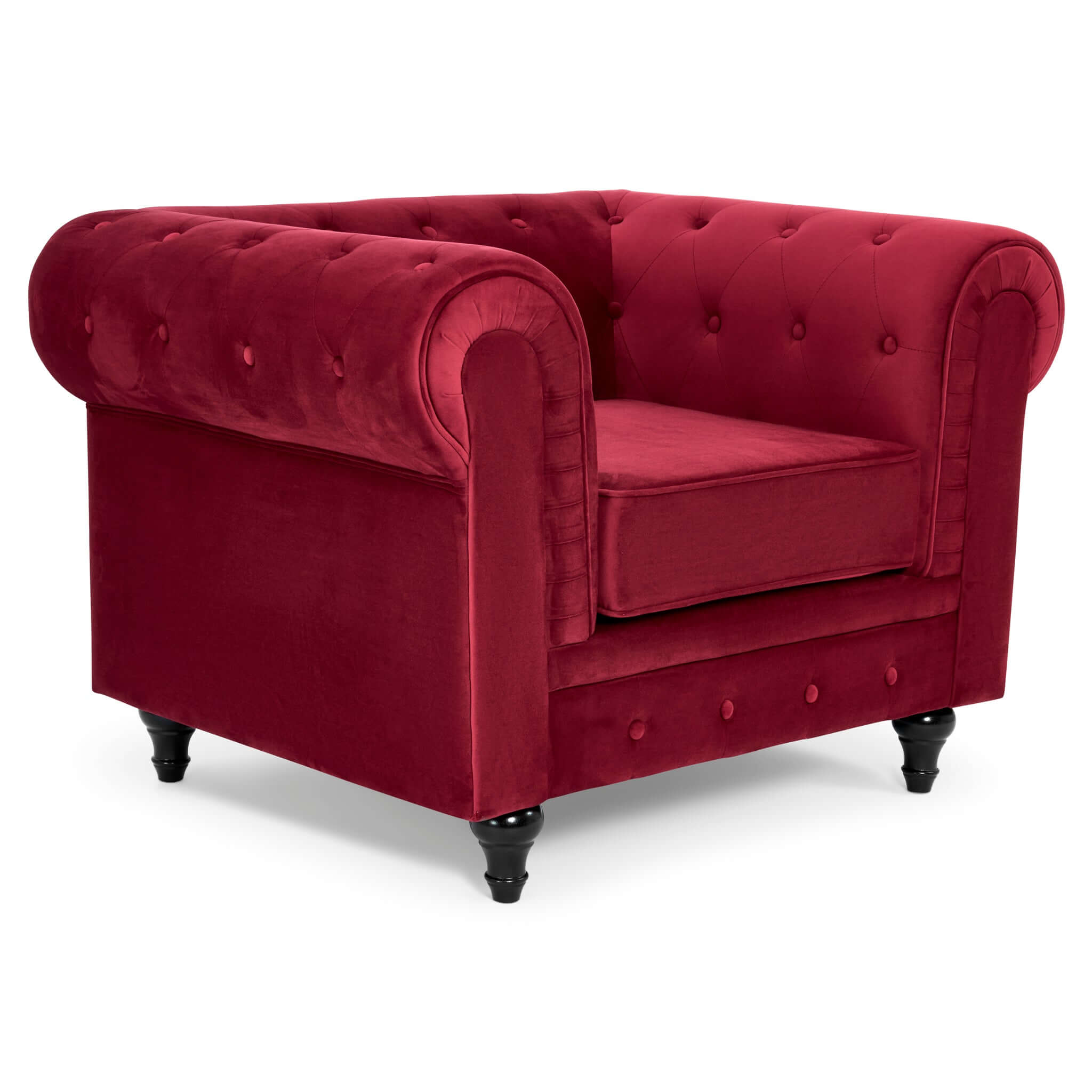 Velvet Chesterfield Sofa Suite - Wine Red-Bargainia.com