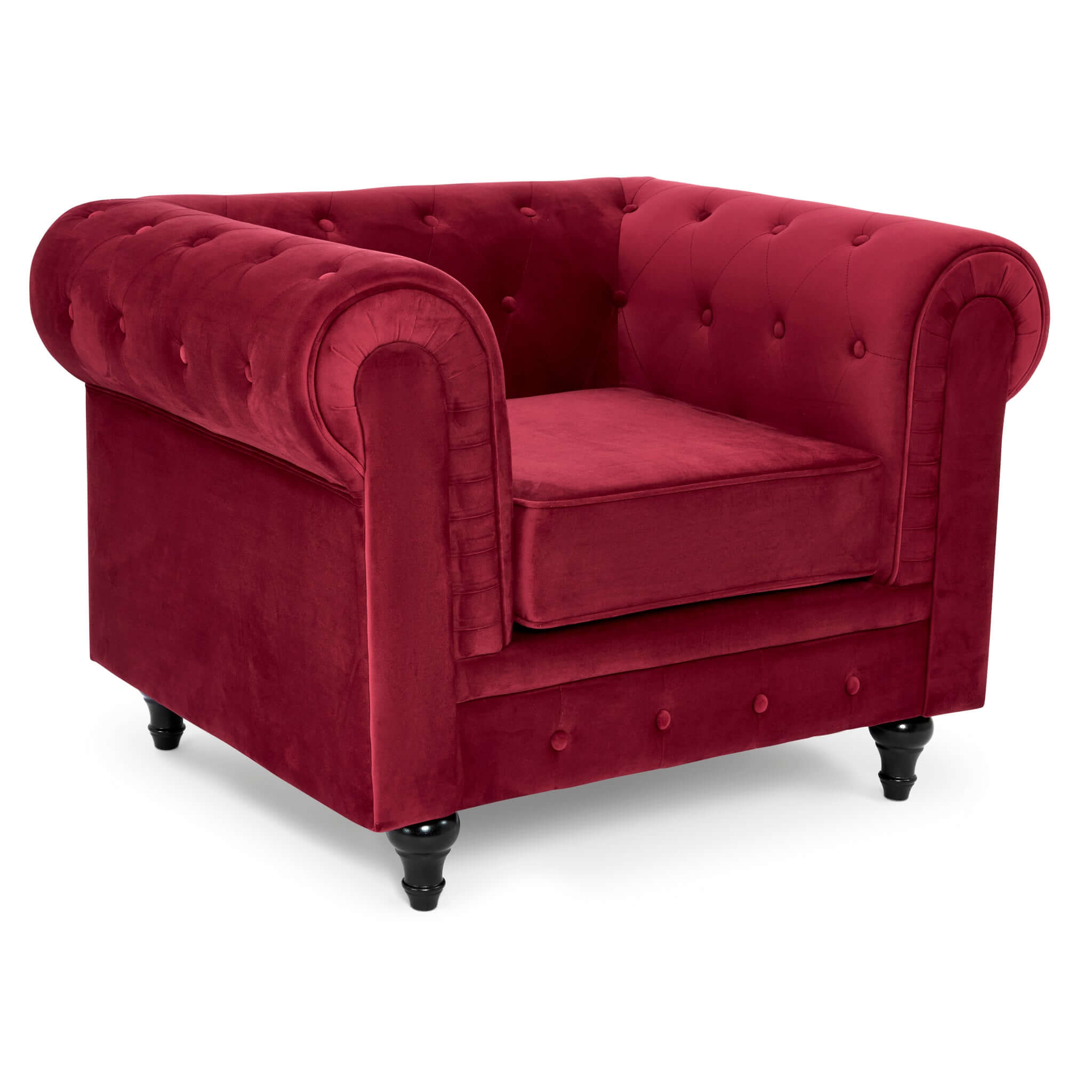 Velvet Chesterfield Sofa Suite - Wine Red-Bargainia.com