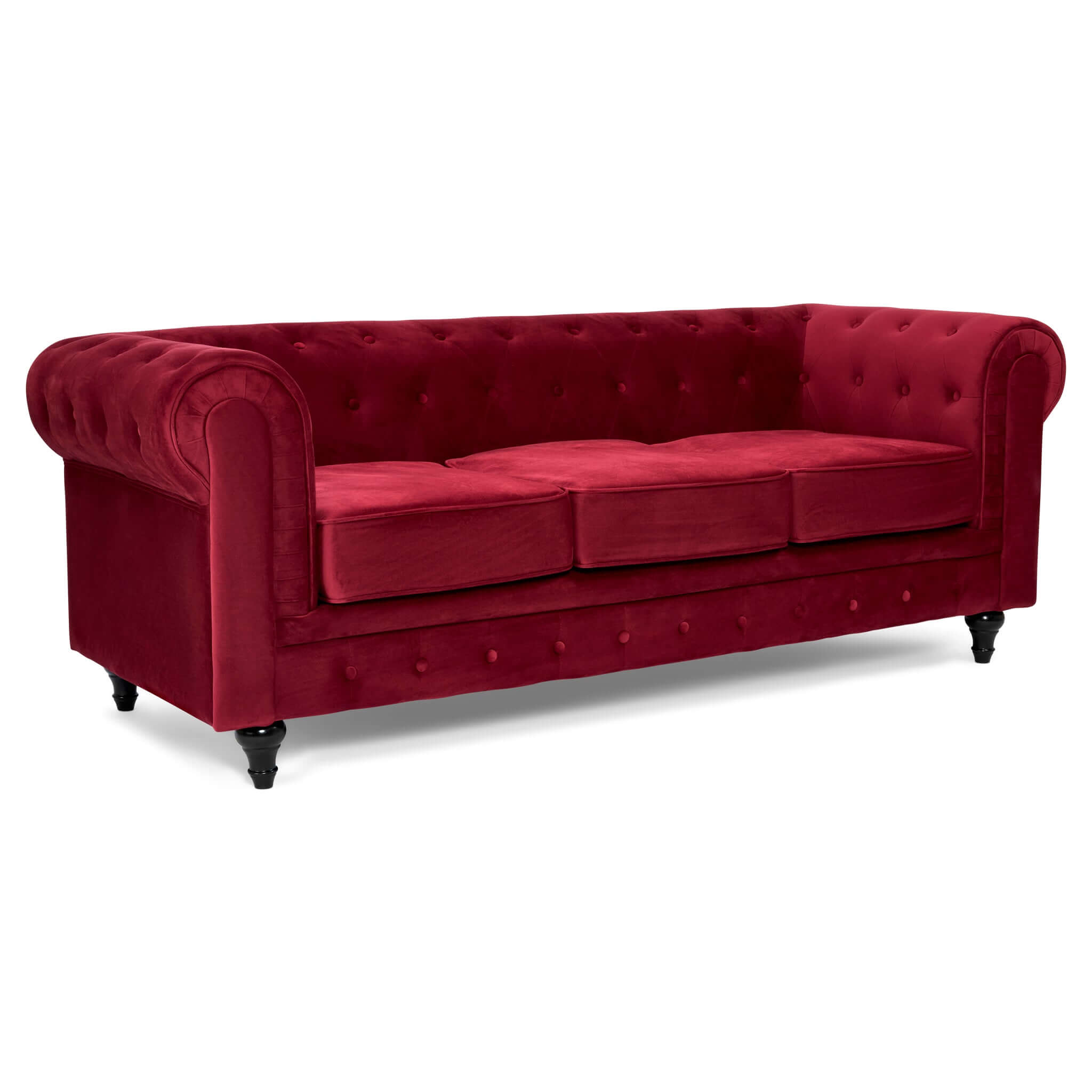 Velvet Chesterfield Sofa Suite - Wine Red-Bargainia.com