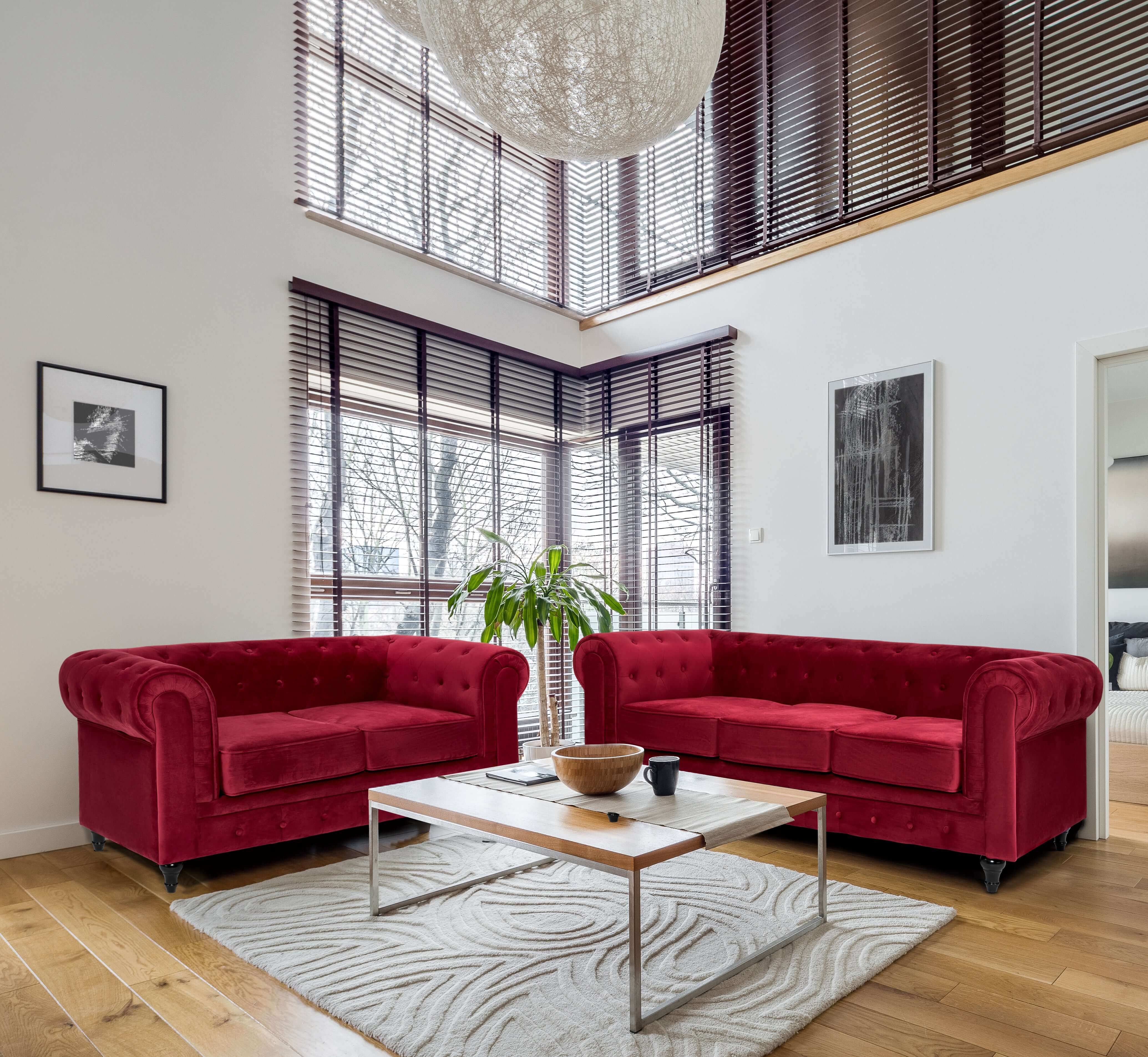 Velvet Chesterfield Sofa Suite - Wine Red-Bargainia.com