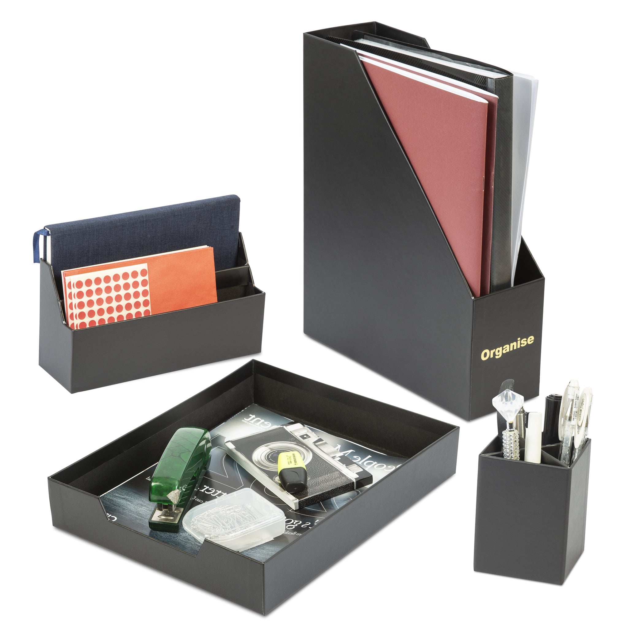 Desk Organiser Set - Black - 4 Pcs-8718964077465-Bargainia.com