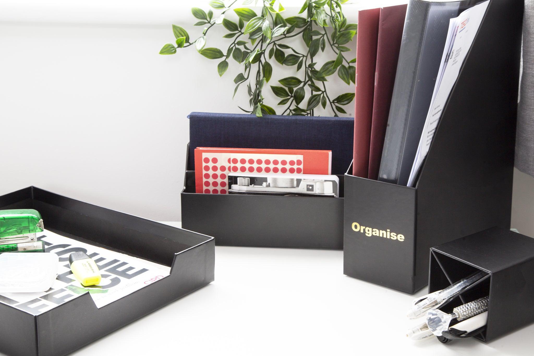 Desk Organiser Set - Black - 4 Pcs-8718964077465-Bargainia.com