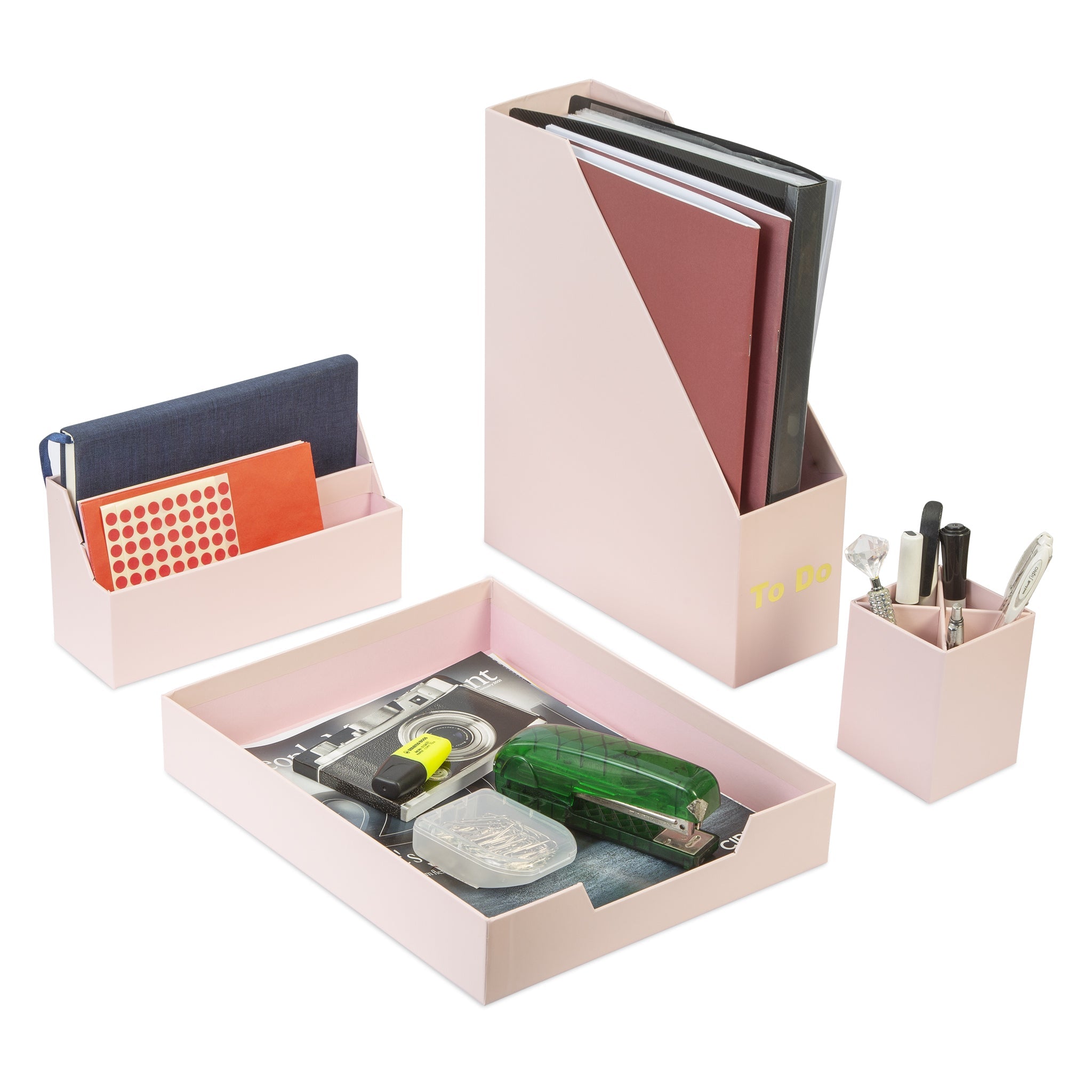 Desk Organiser Set - Pink - 4 Pcs-8718964077458-Bargainia.com