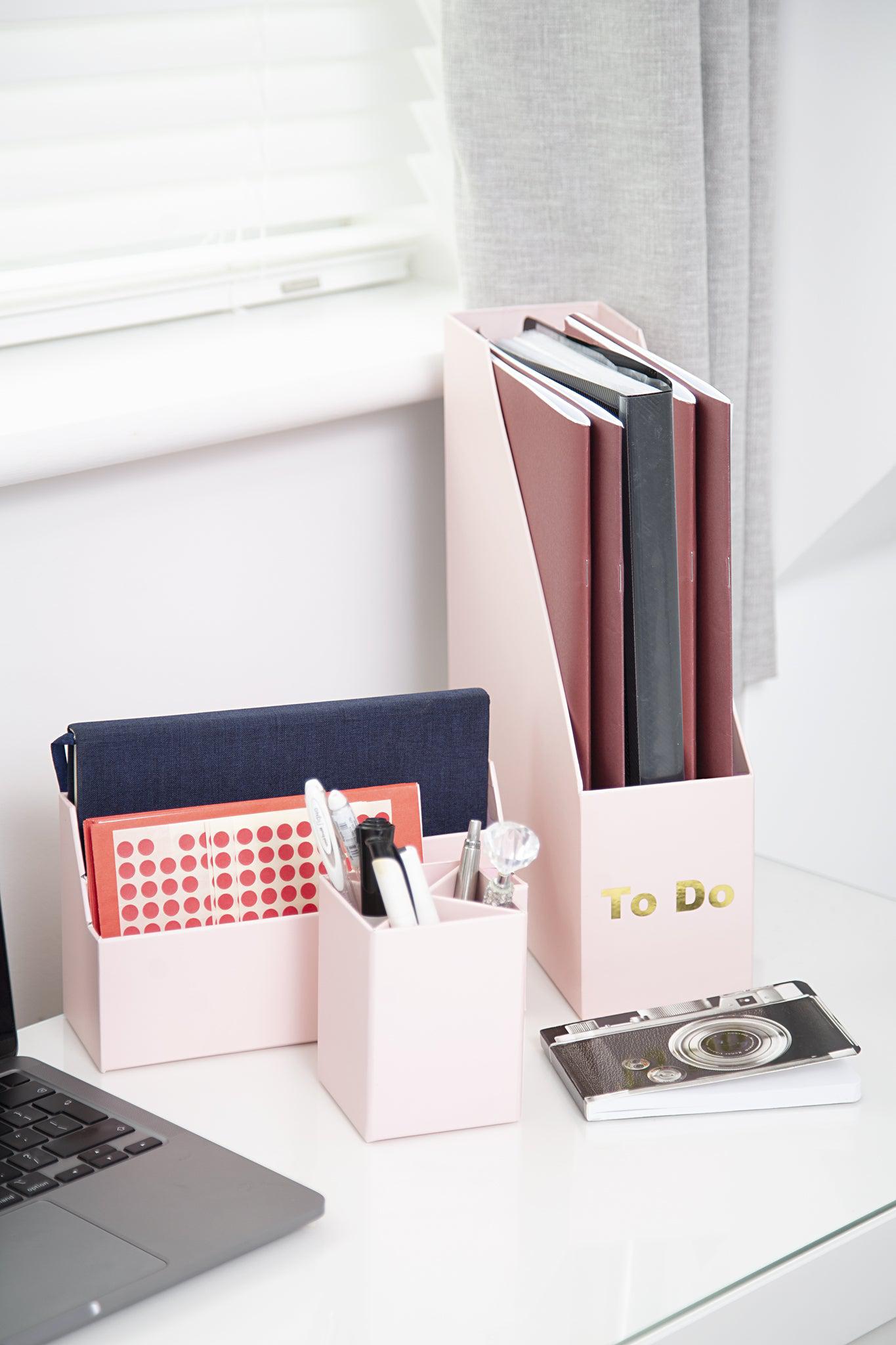 Desk Organiser Set - Pink - 4 Pcs-8718964077458-Bargainia.com