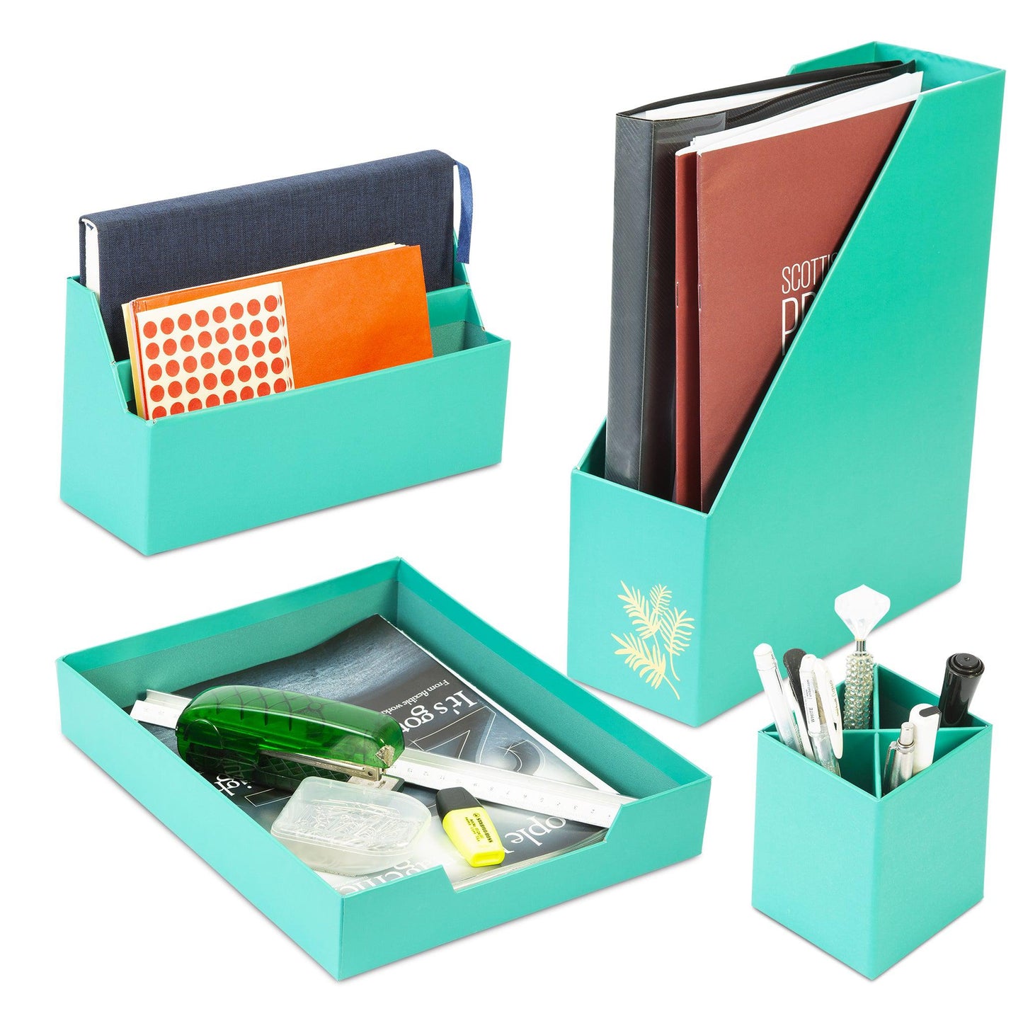 Desk Organiser Set - Teal - 4 Pcs-8718964077434-Bargainia.com