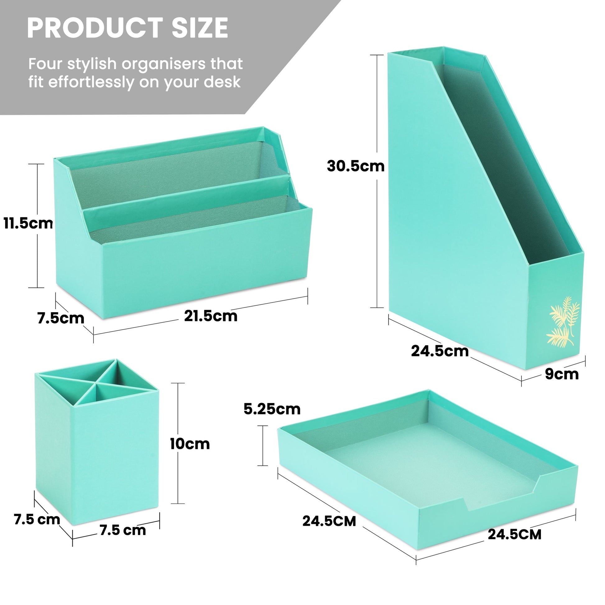 Desk Organiser Set - Teal - 4 Pcs-8718964077434-Bargainia.com