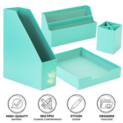 Desk Organiser Set - Teal - 4 Pcs-8718964077434-Bargainia.com