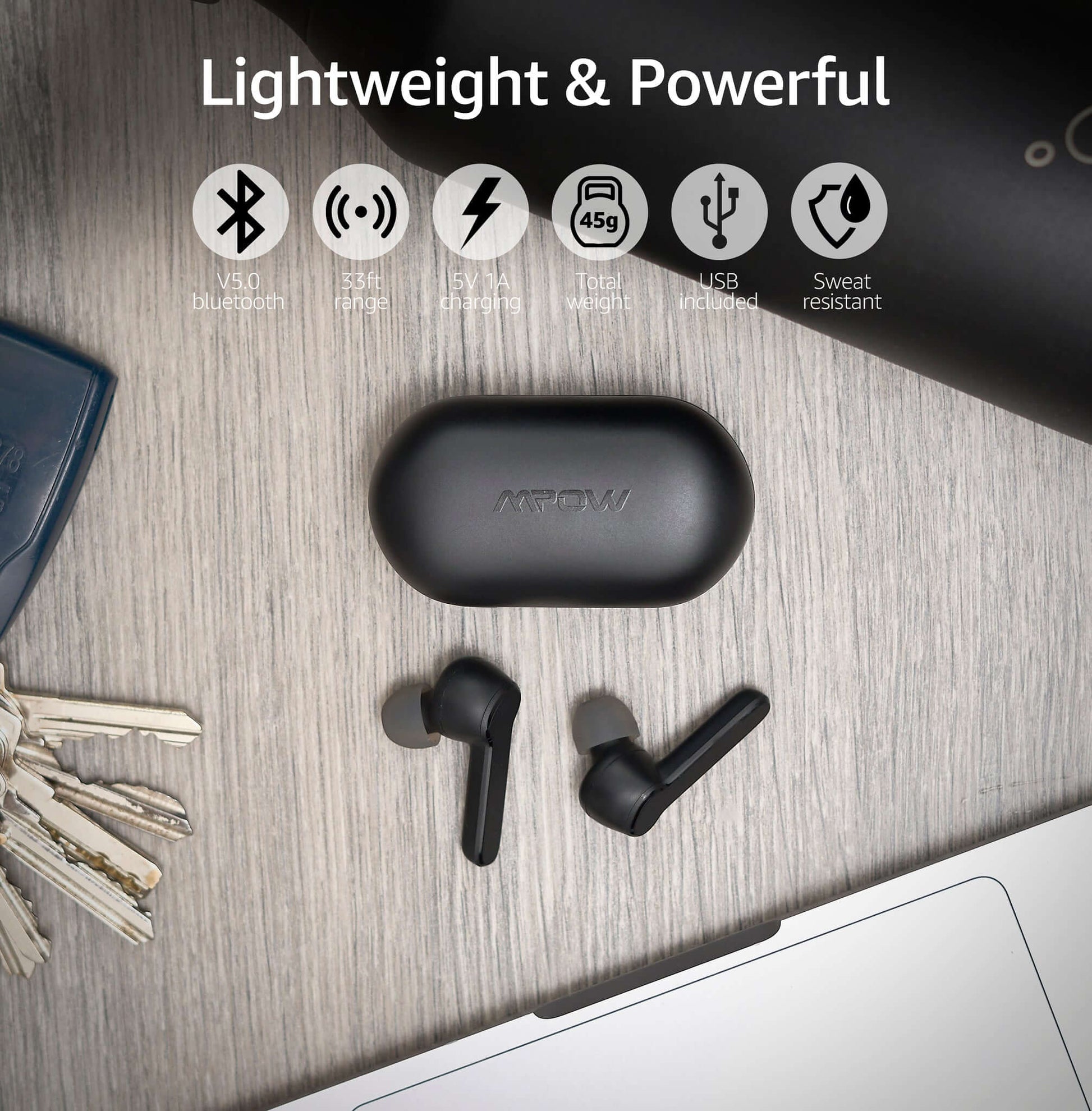 Mpow Mbits S True Wireless Bluetooth Earbuds Headphones Black-Bargainia.com