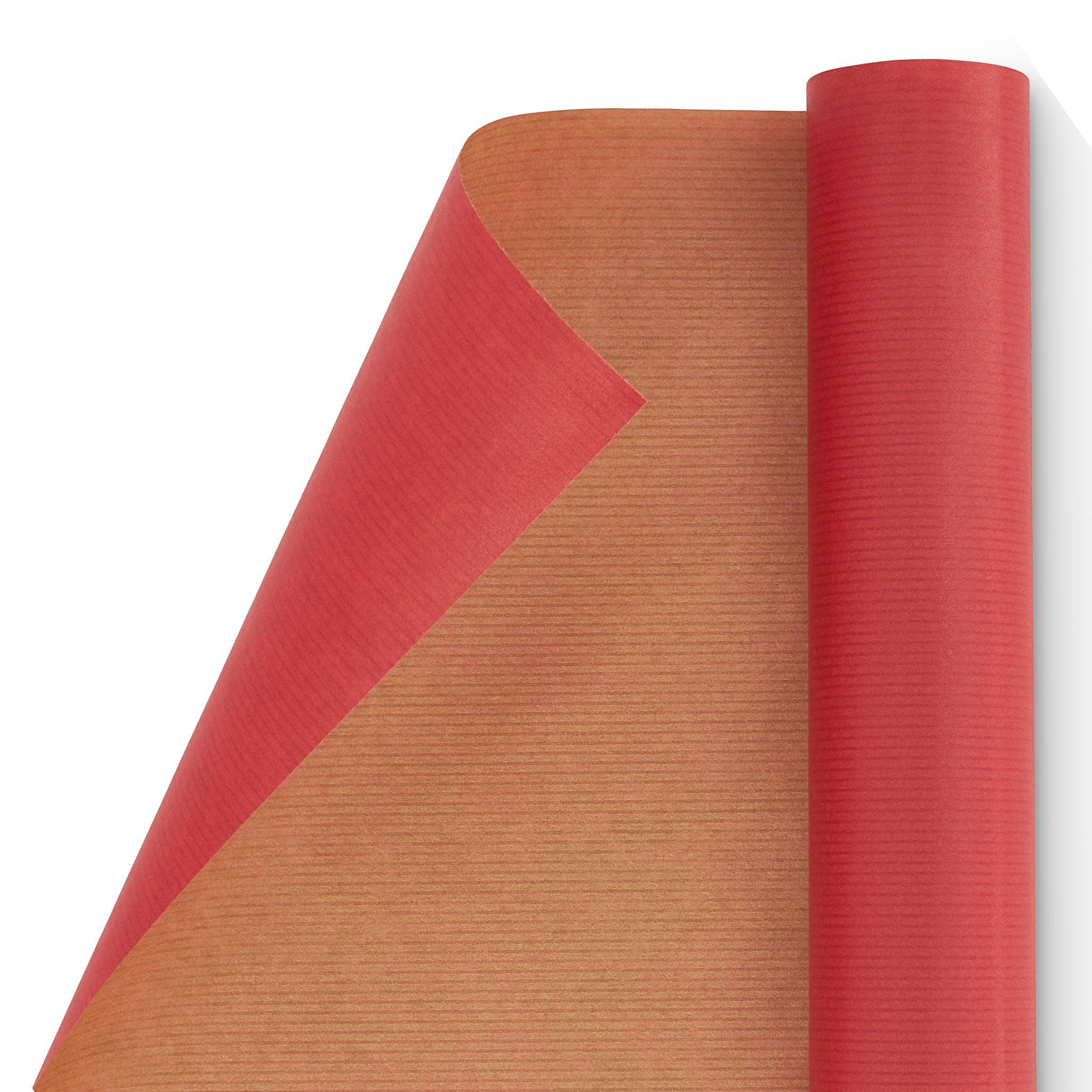 Red & Natural Ribbed Kraft Wrapping Paper - Assorted Designs - 3m Roll-5012213535618-Bargainia.com